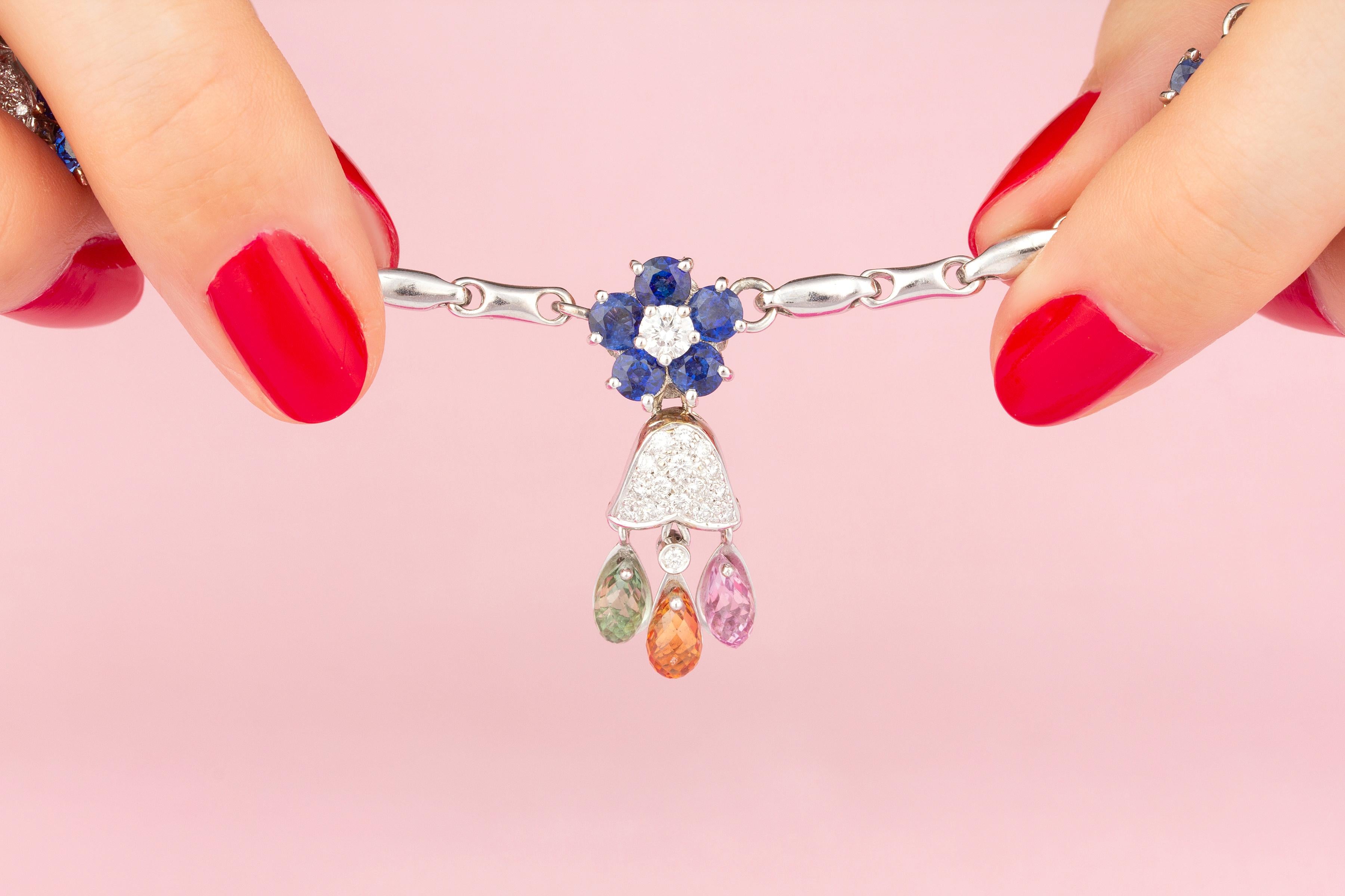 Contemporary Ella Gafter Sapphire Diamond Briolette Necklace For Sale