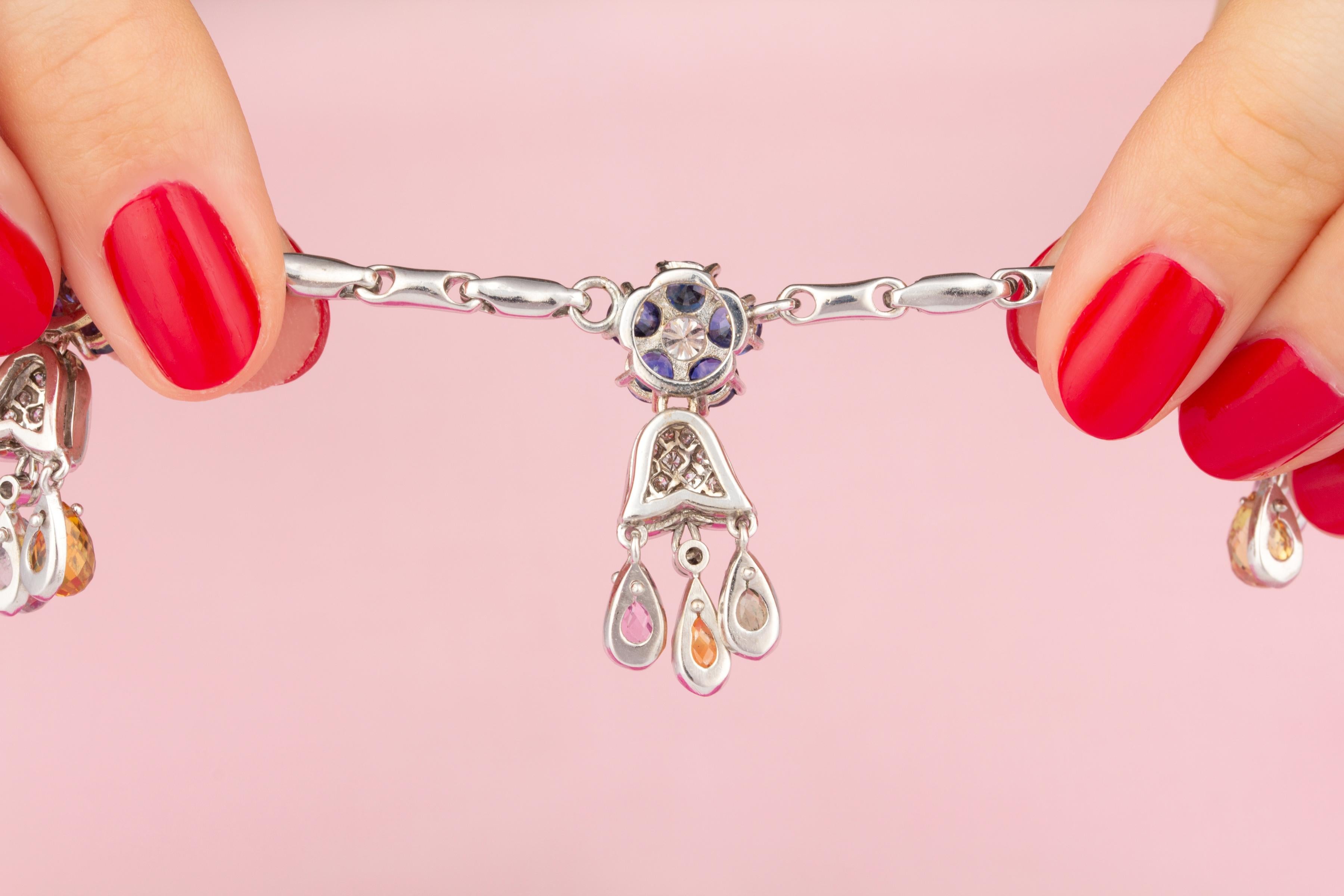 Briolette Cut Ella Gafter Sapphire Diamond Briolette Necklace For Sale