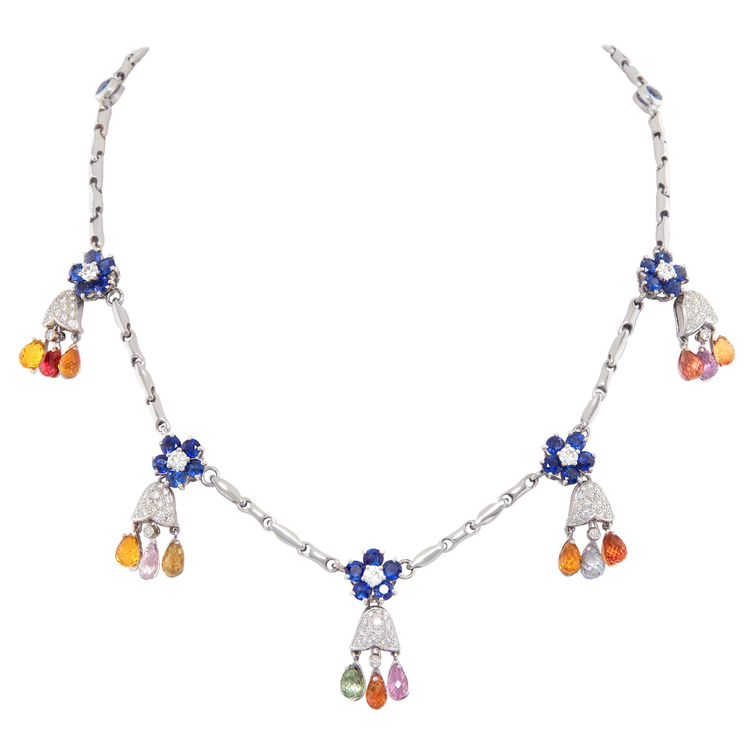 Ella Gafter Sapphire Diamond Briolette Necklace For Sale