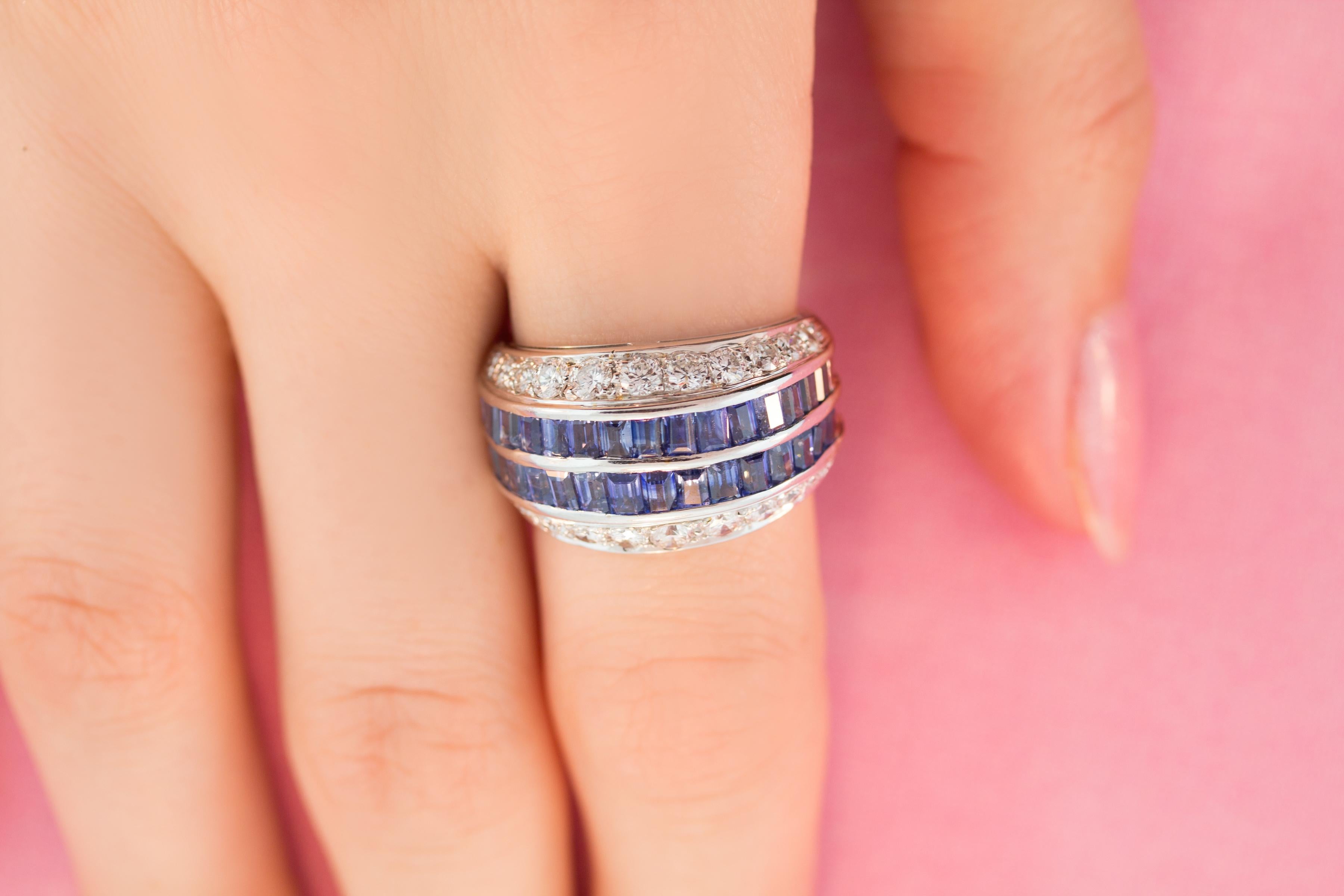 Blue Sapphire Diamond Cocktail Ring Design by Ella Gafter In New Condition For Sale In New York, NY