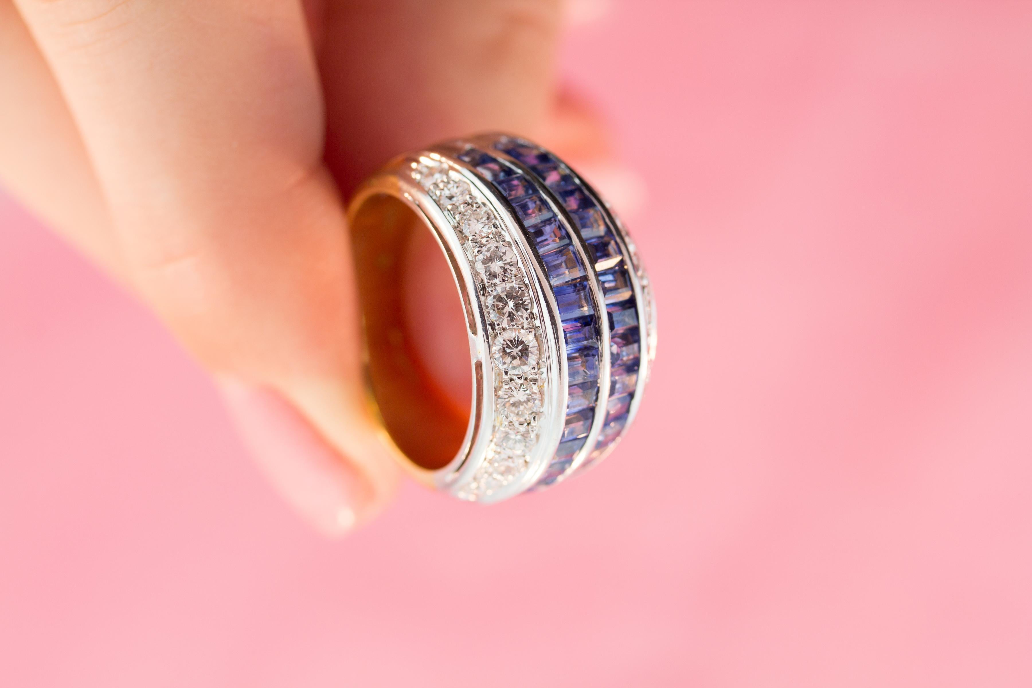 Blue Sapphire Diamond Cocktail Ring Design by Ella Gafter For Sale 3