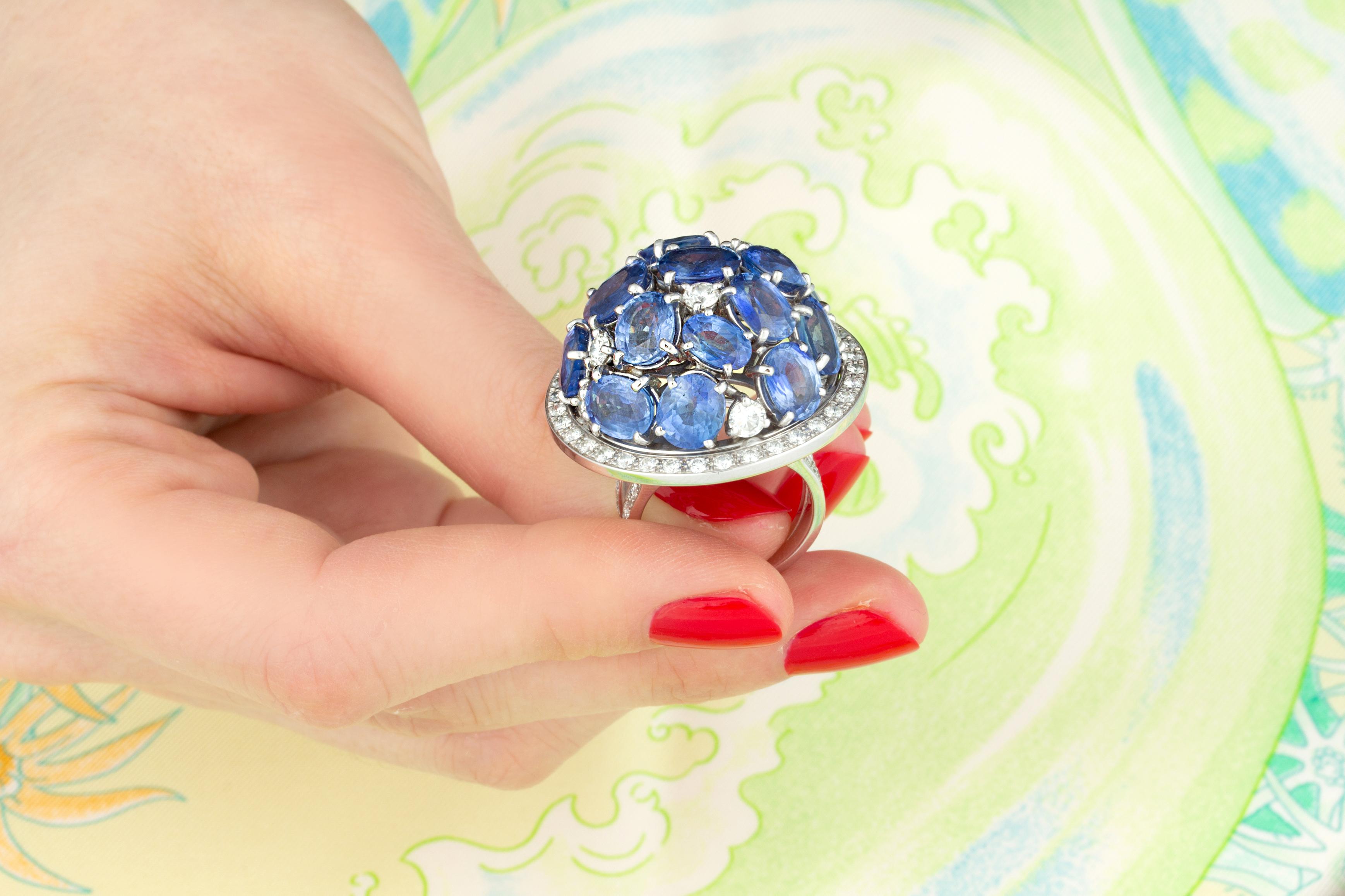 Sapphire Diamond Dome Cocktail Ring For Sale 1