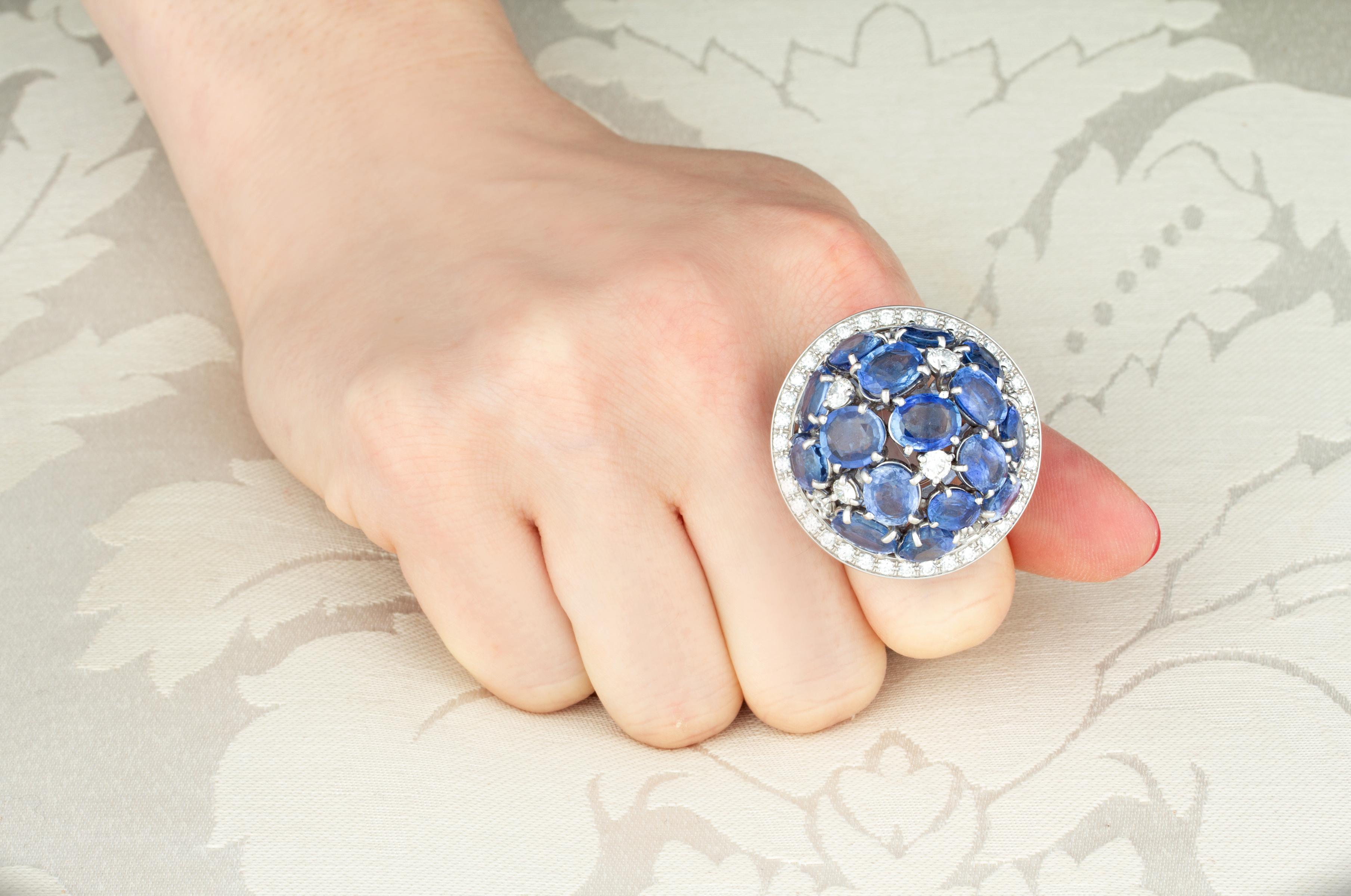 Sapphire Diamond Dome Cocktail Ring For Sale 3