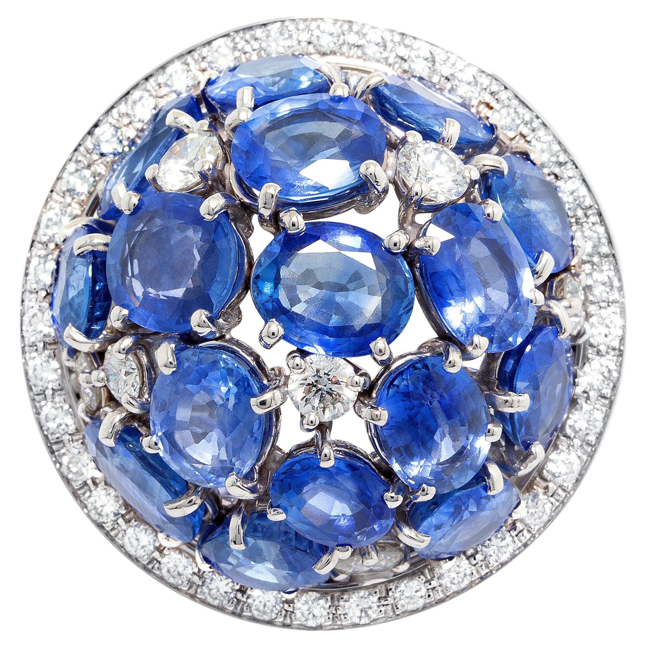 Sapphire Diamond Dome Cocktail Ring For Sale