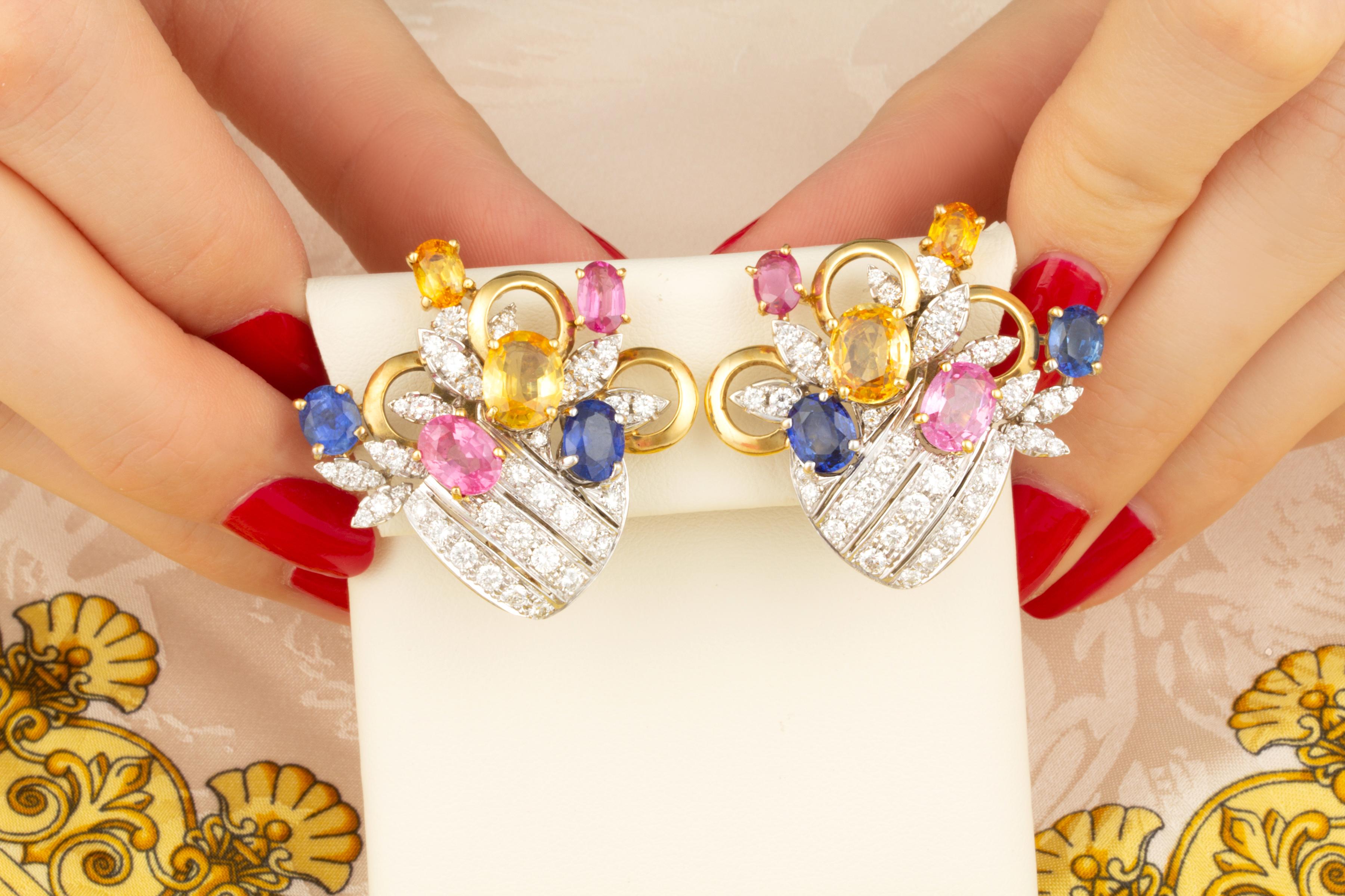 Oval Cut Ella Gafter Sapphire Diamond Earrings For Sale