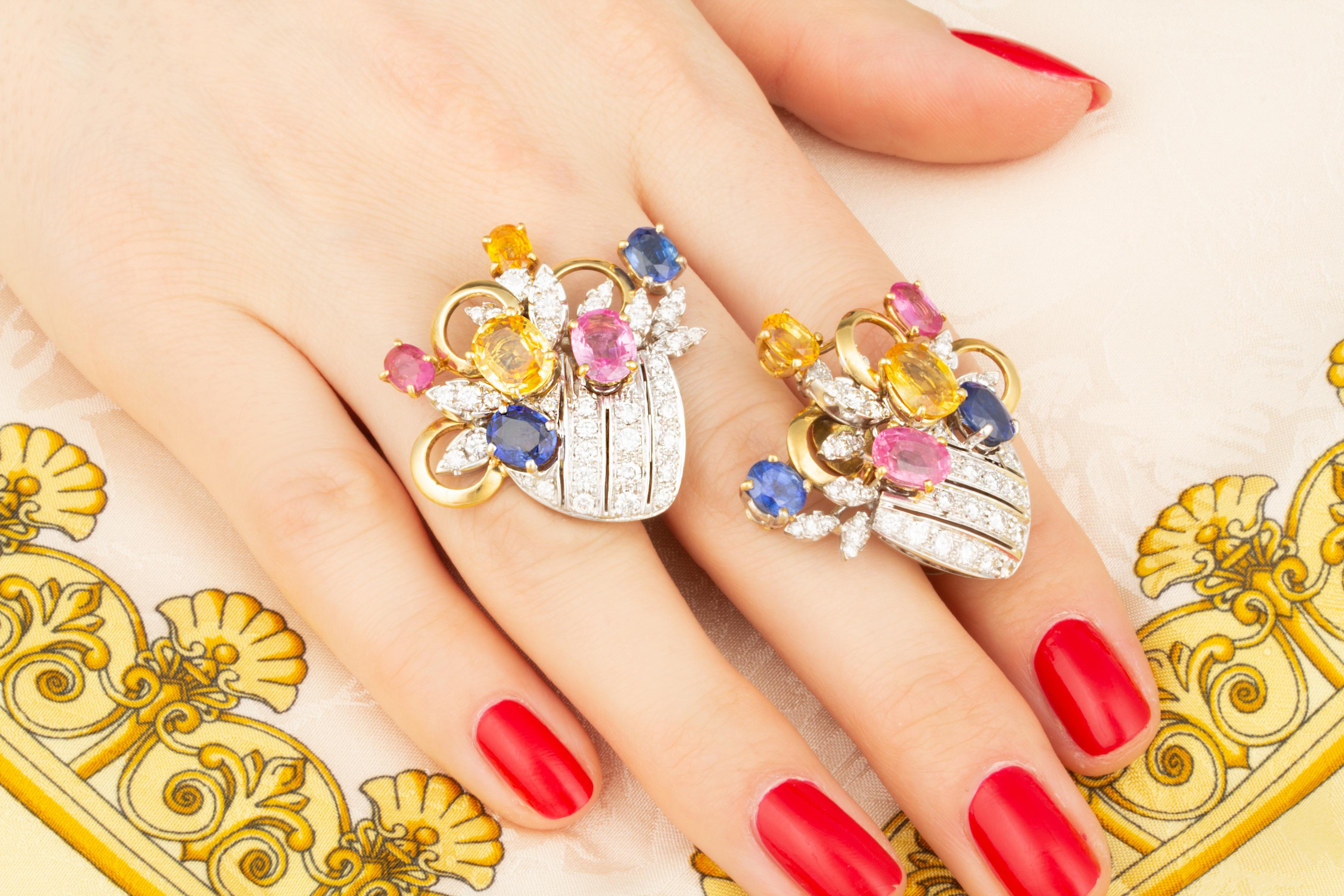 Pendientes de zafiro multicolor y diamantes con clip Diseño de Ella Gafter en Nuevo estado para la venta en New York, NY
