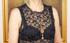 Orange Sapphire Diamond and Pearl Necklace Design by Ella Gafter