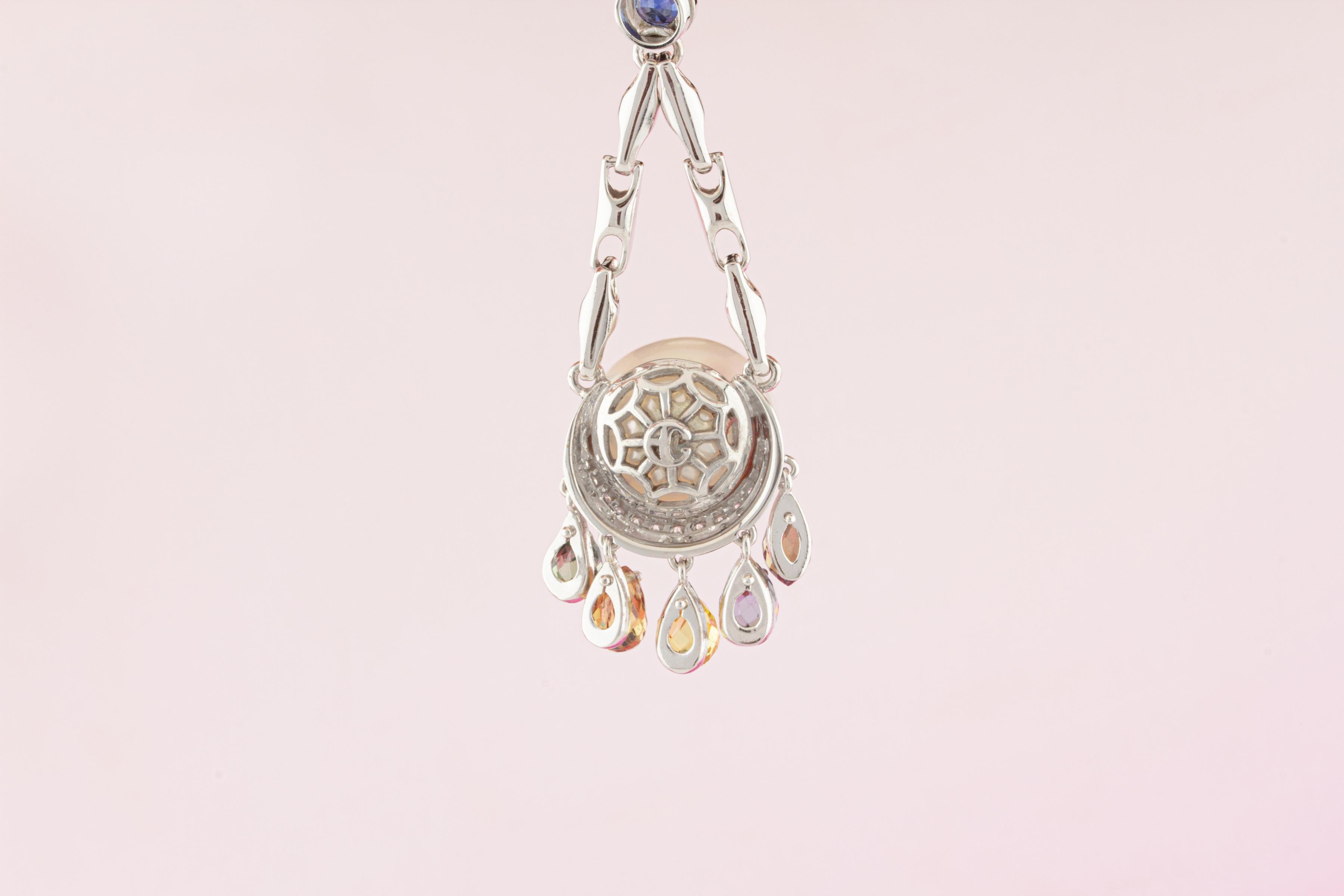 Women's or Men's Ella Gafter Sapphire Diamond Pearl Pendant Necklace For Sale