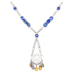 Ella Gafter Sapphire Diamond Pearl Pendant Necklace