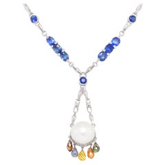 Sapphire Diamond Pearl Pendant Necklace Design by Ella Gafter