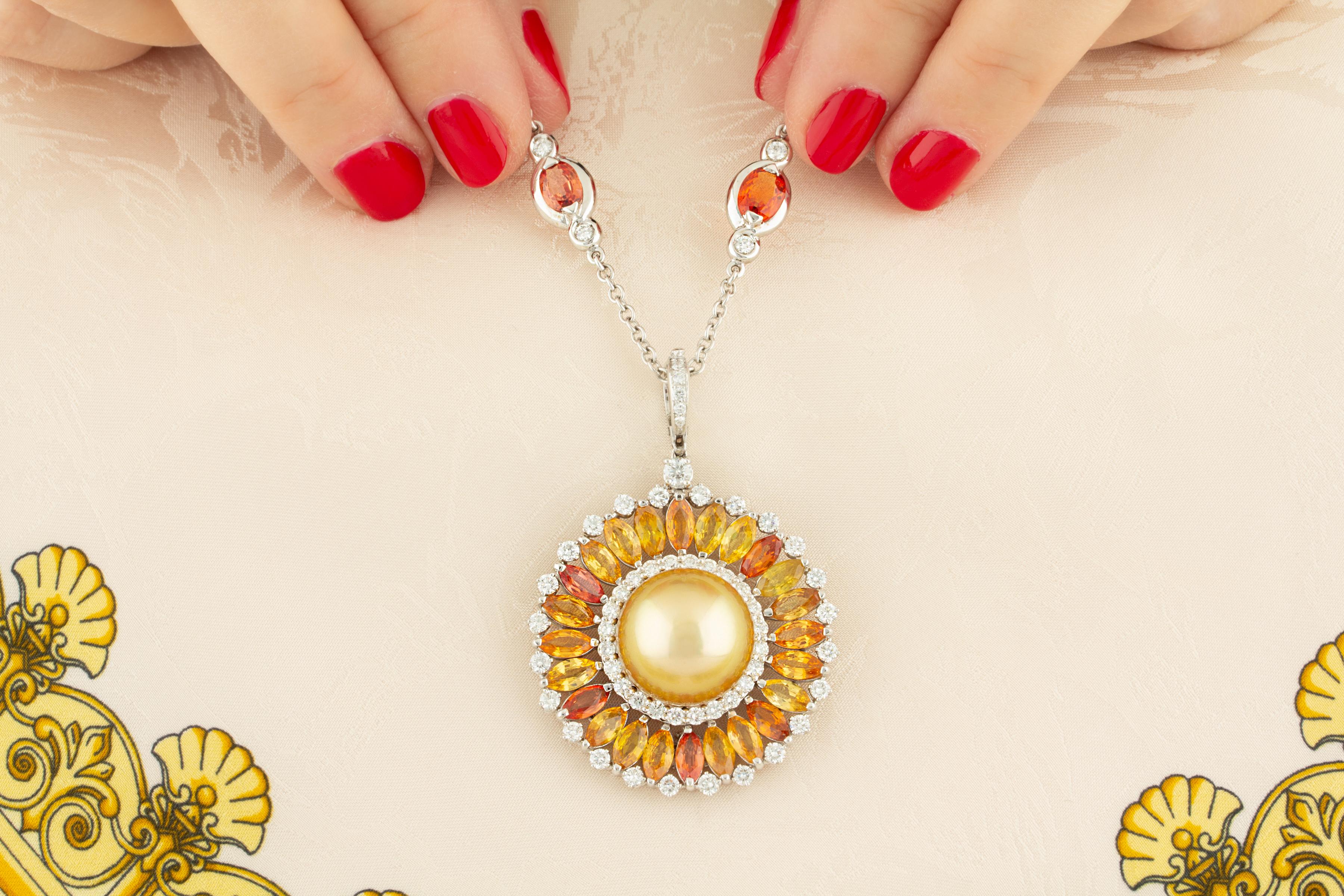 Artist Ella Gafter Sapphire Diamond Pendant Necklace For Sale