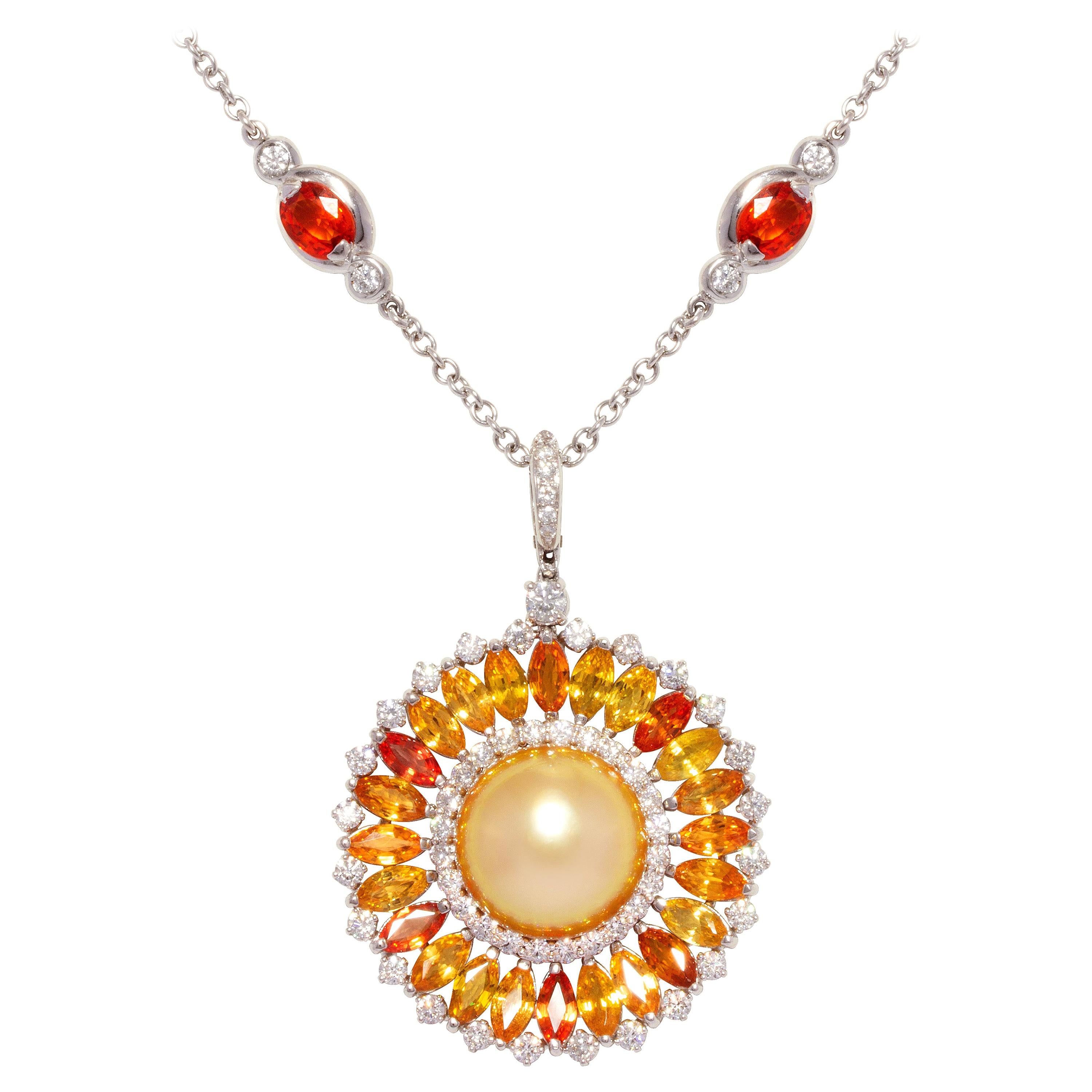 Sapphire Diamond Necklace Sunburst Design by Ella Gafter