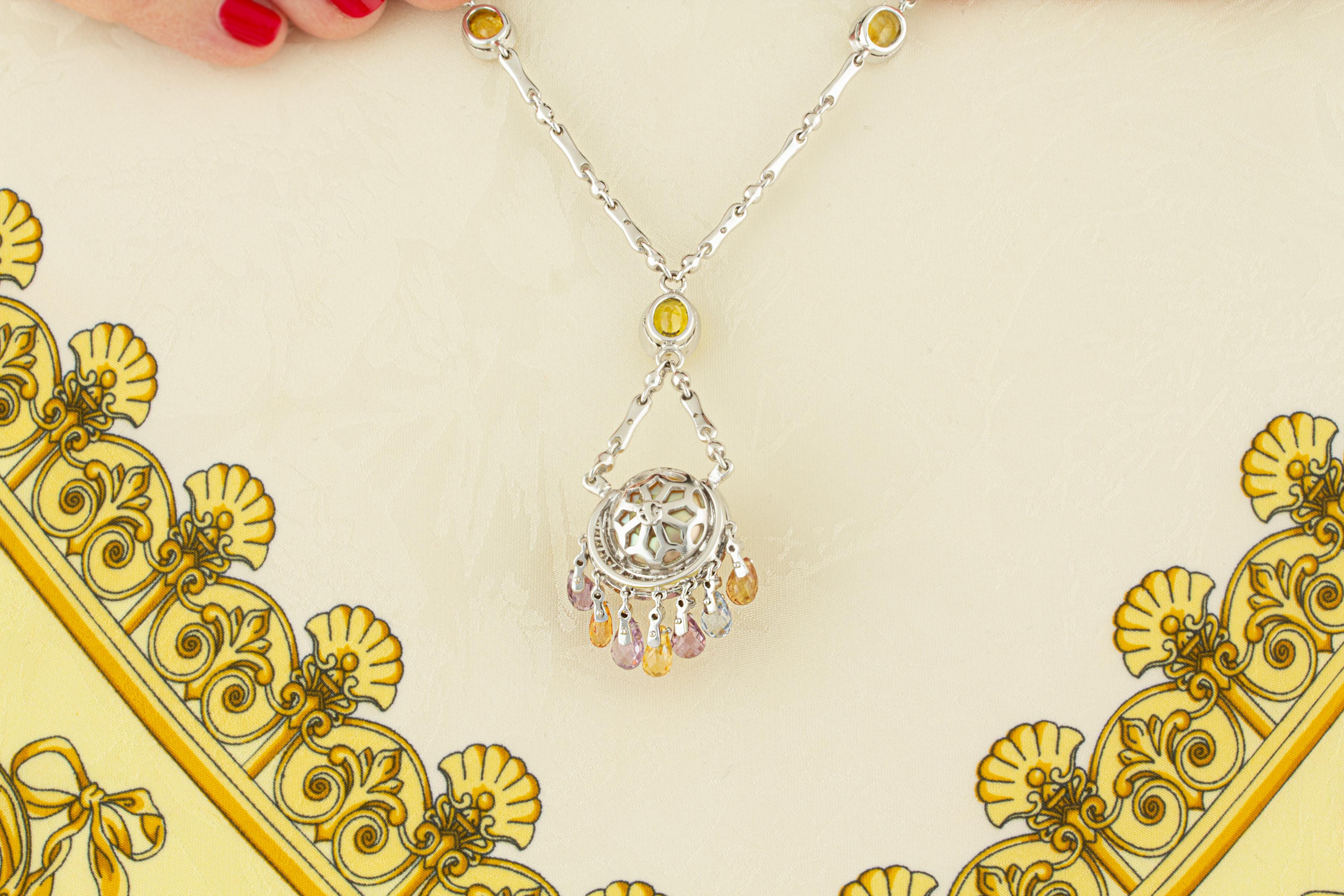Brilliant Cut Ella Gafter Sapphire Diamond South Sea Pearl Pendant Necklace For Sale