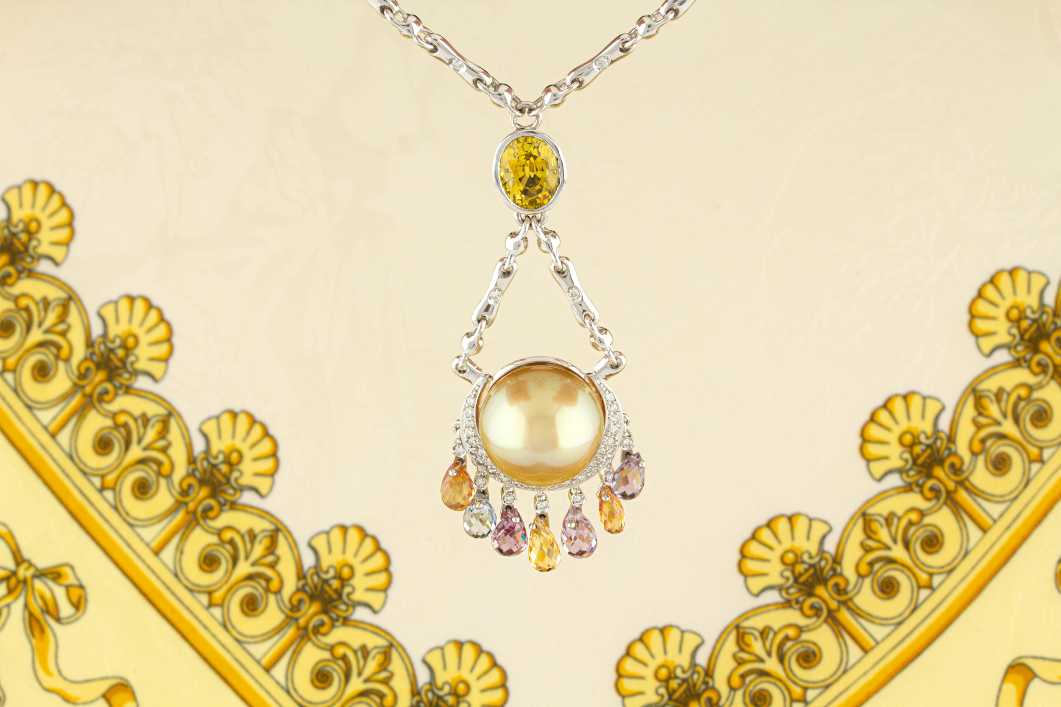 Women's Ella Gafter Sapphire Diamond South Sea Pearl Pendant Necklace For Sale