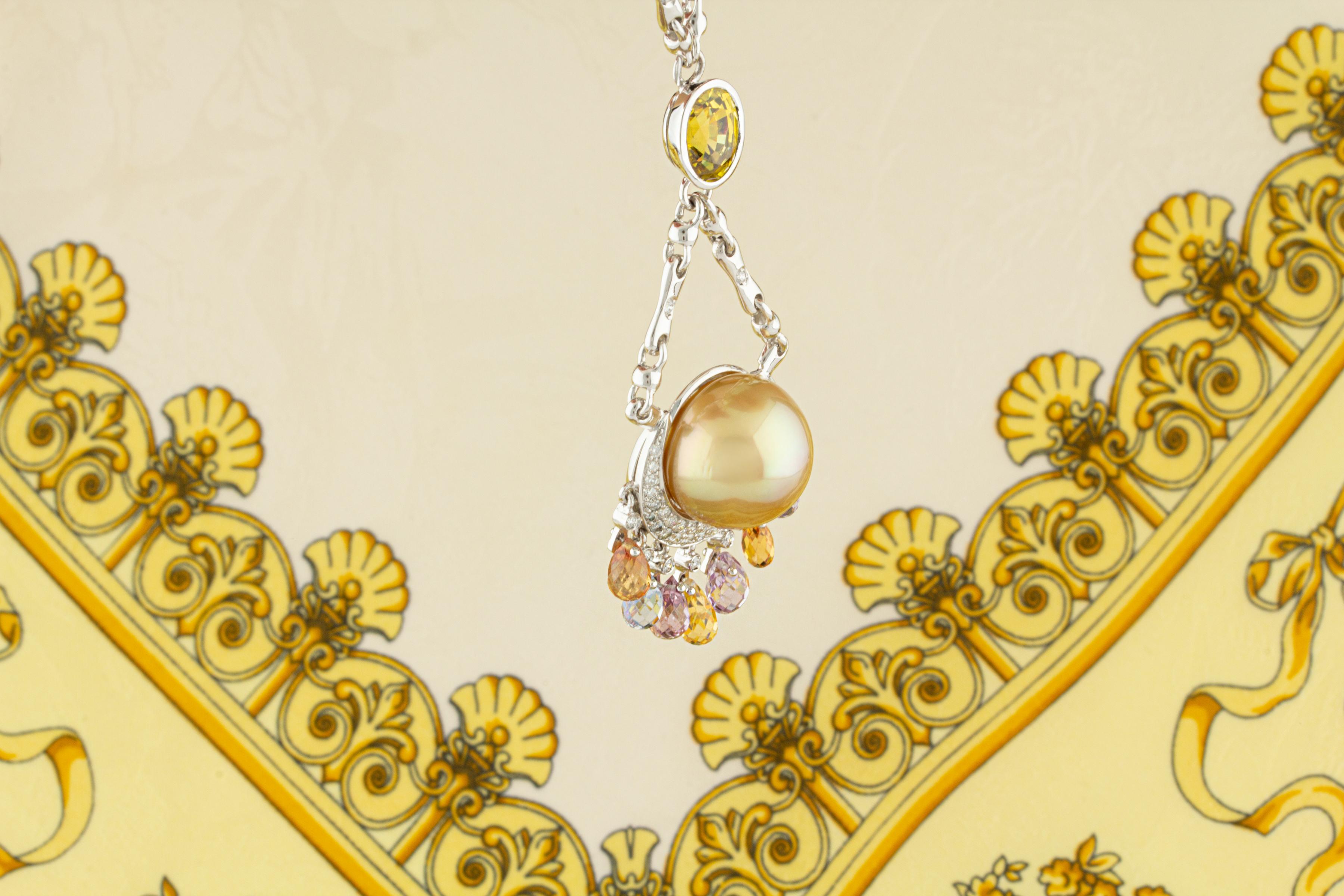 Ella Gafter Sapphire Diamond South Sea Pearl Pendant Necklace For Sale 1