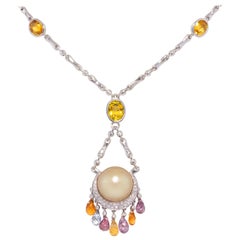 Ella Gafter Sapphire Diamond South Sea Pearl Pendant Necklace