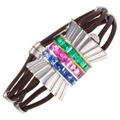 Sapphire Emerald Bracelet Leather Strap Design by Ella Gafter