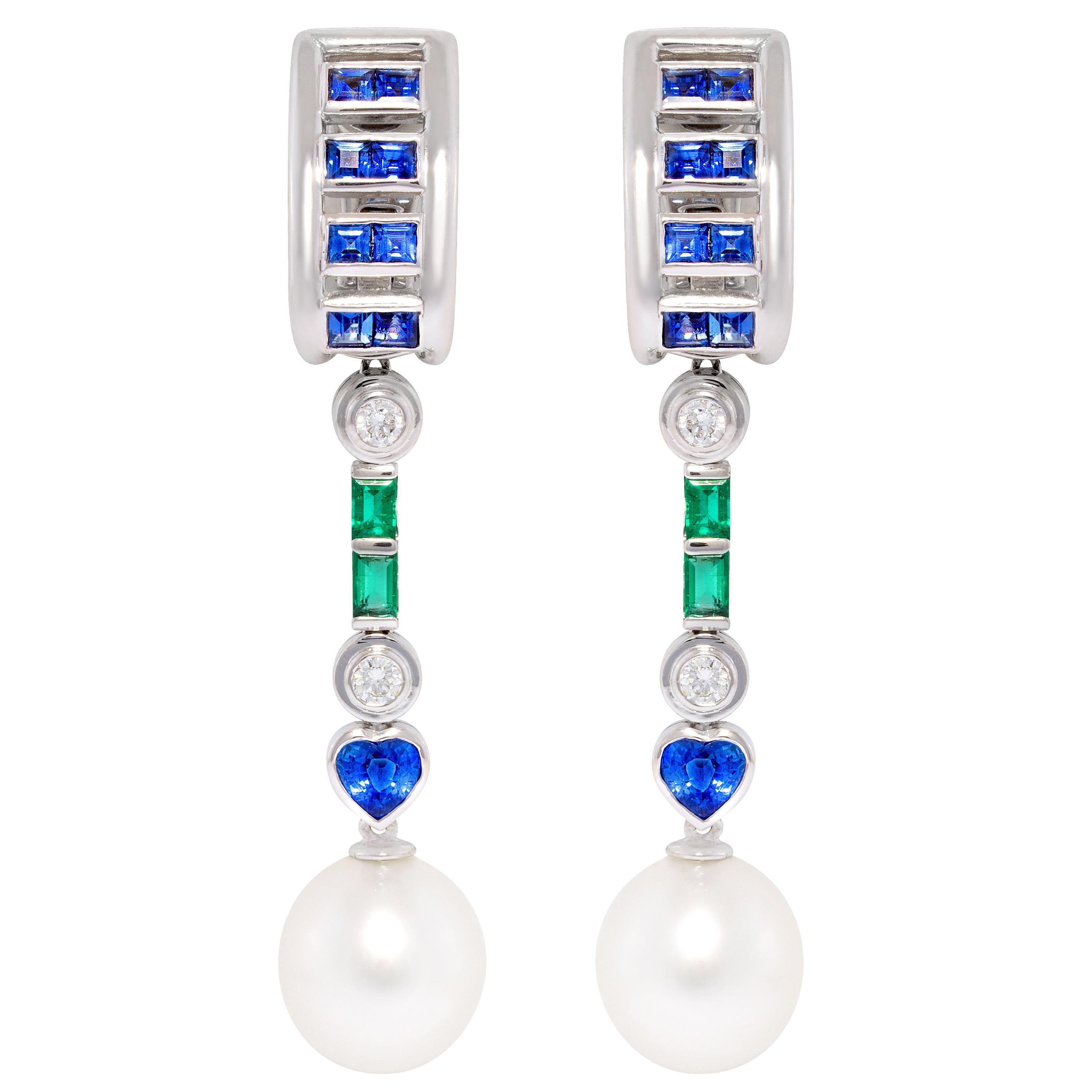 Ella Gafter Sapphire Emerald Pearl Diamond Earrings