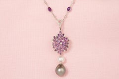Sapphire Lavender Necklace with Pearl and Diamonds Design by Ella Gafter