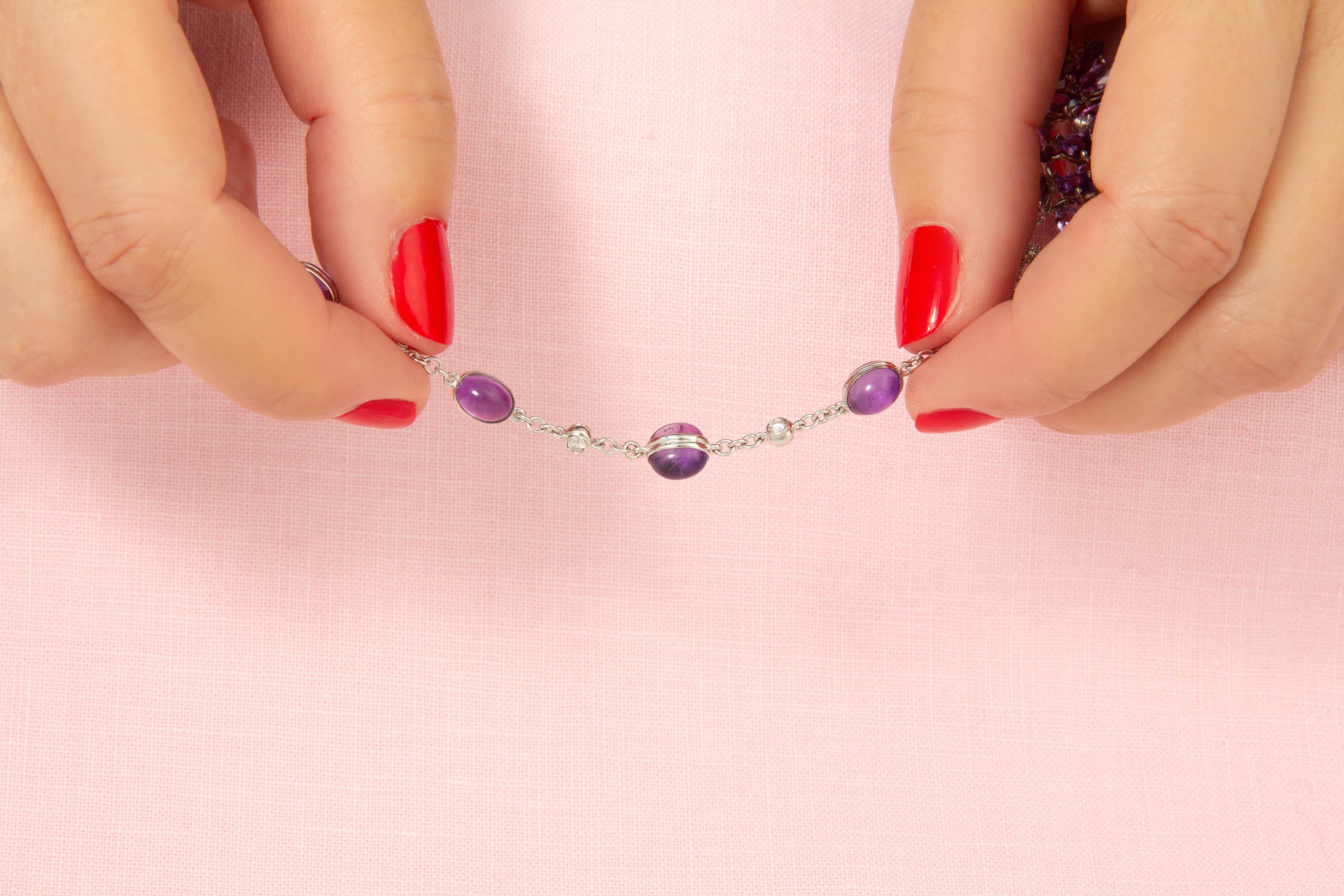 Marquise Cut Sapphire Lavender Necklace with Pearl and Diamonds Design by Ella Gafter For Sale