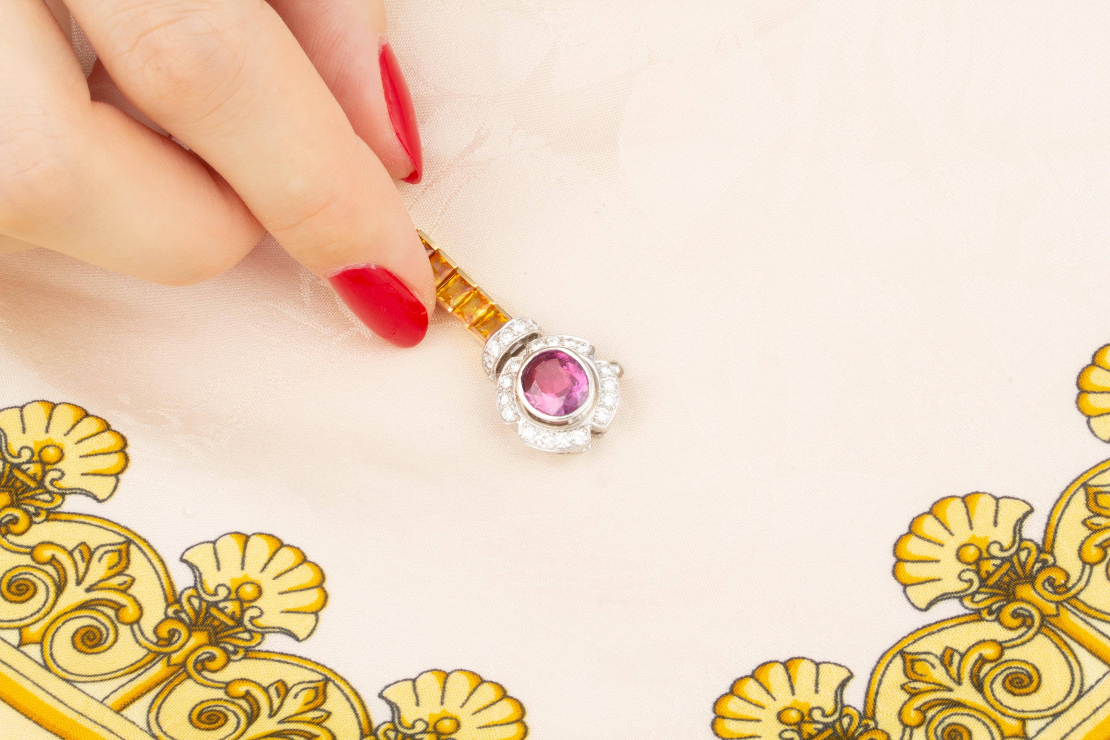 Artist Golden Sapphire Pink Sapphire Diamonds Bracelet Design by Ella Gafter For Sale