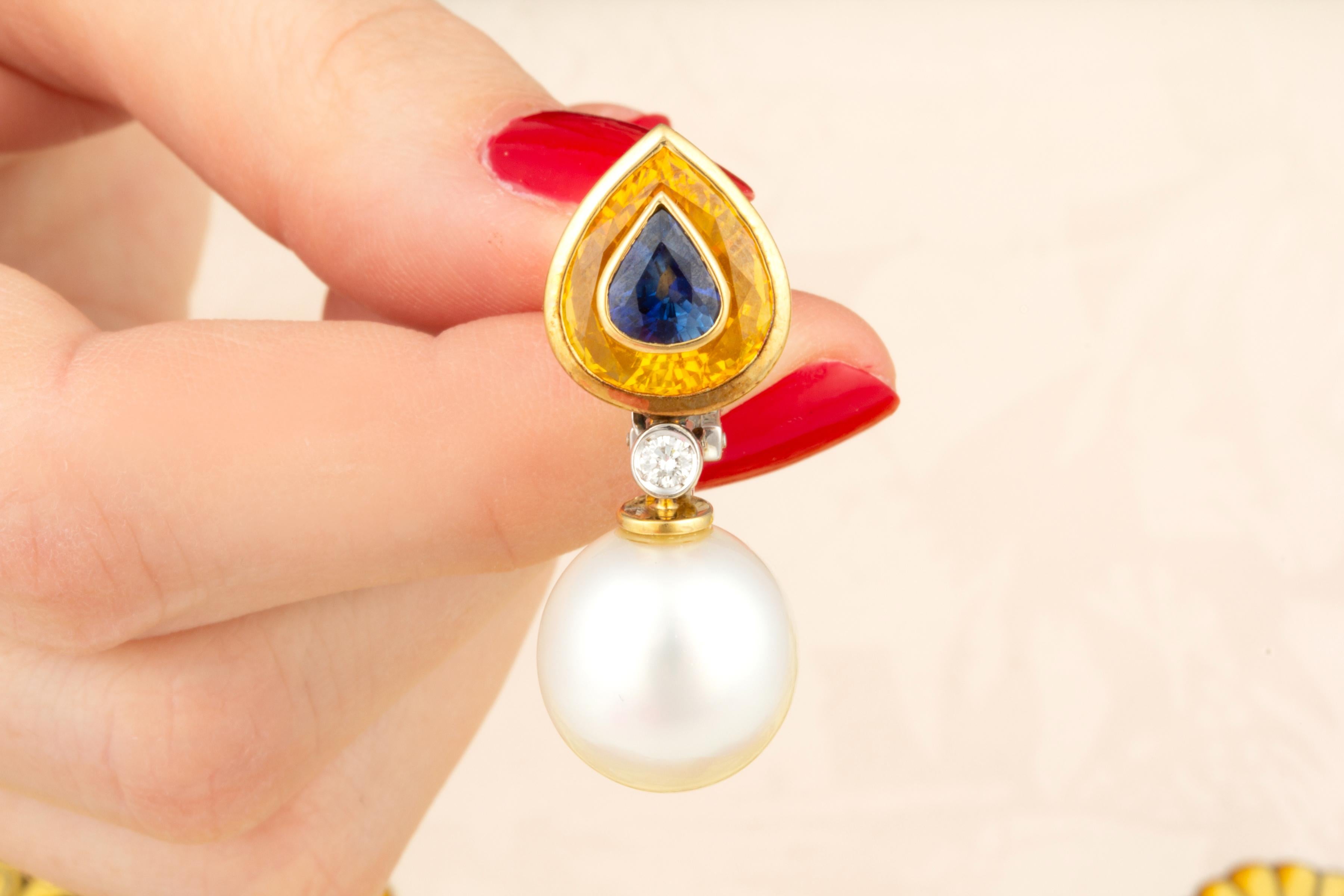 Ella Gafter Sapphire Pearl Diamond Earrings In New Condition For Sale In New York, NY