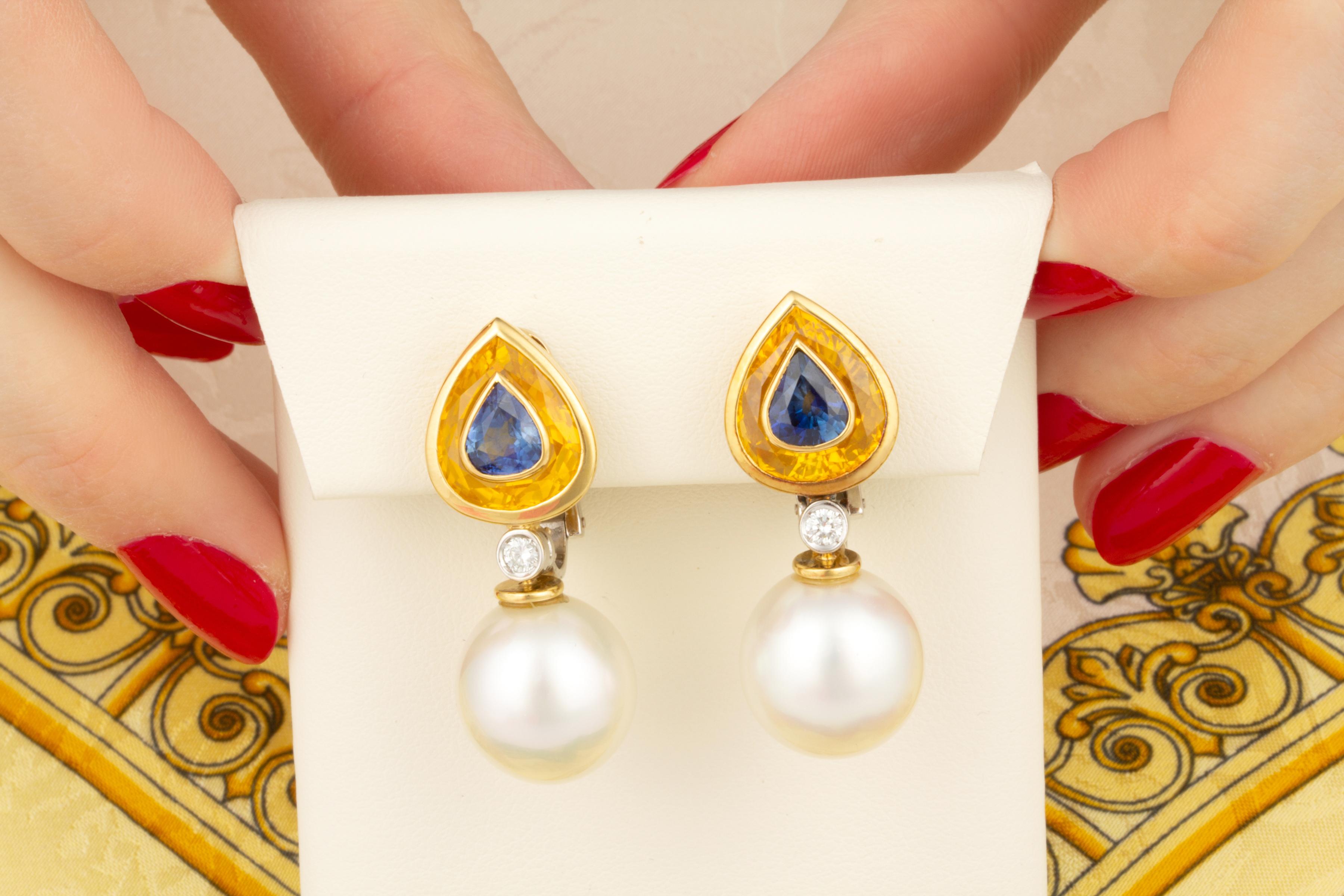 sapphire and pearl drop earrings