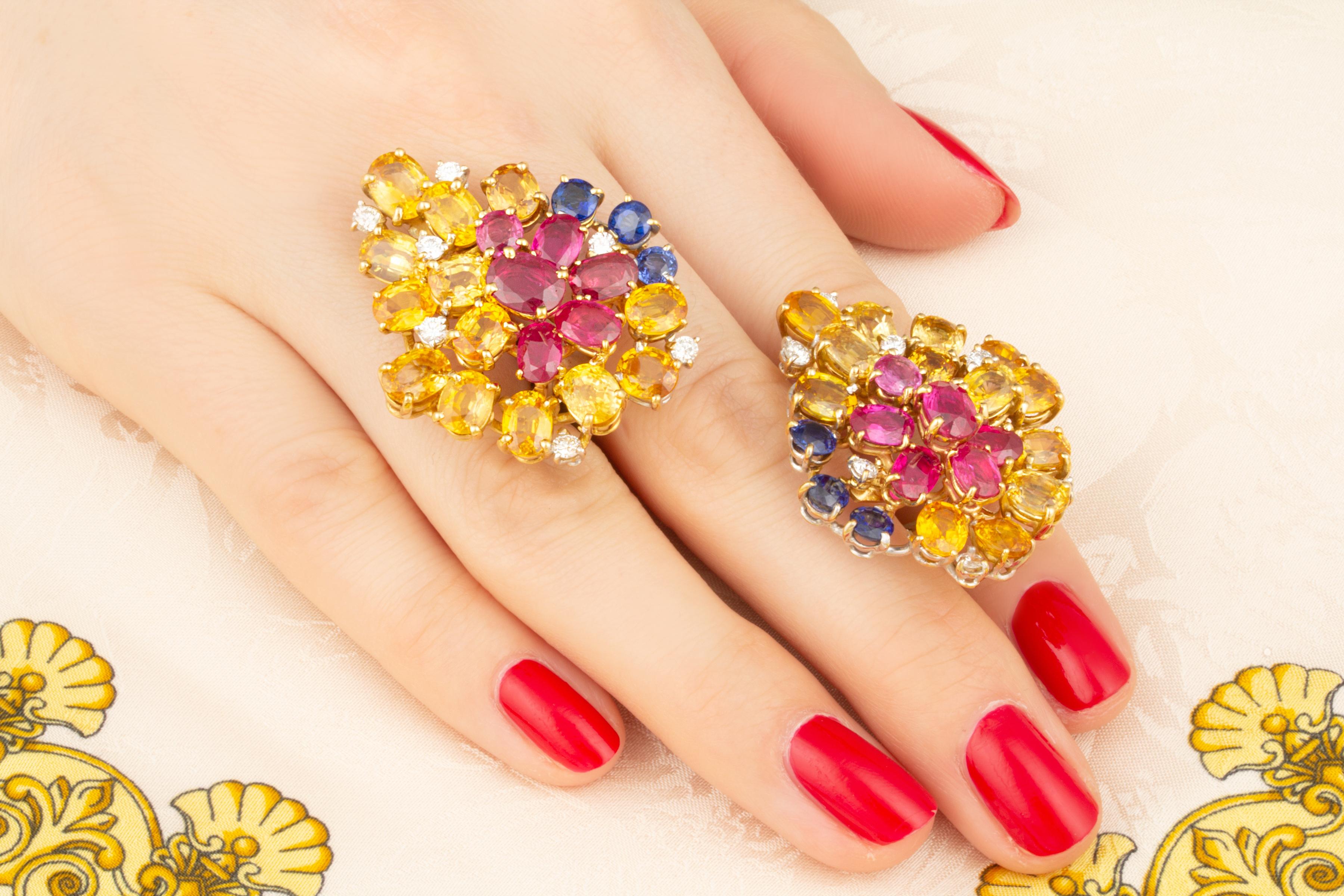 Mehrfarbige Saphir-Rubin-Diamant-Cluster-Ohrringe mit Clip-On-Ohrringen von Ella Gafter im Zustand „Neu“ im Angebot in New York, NY