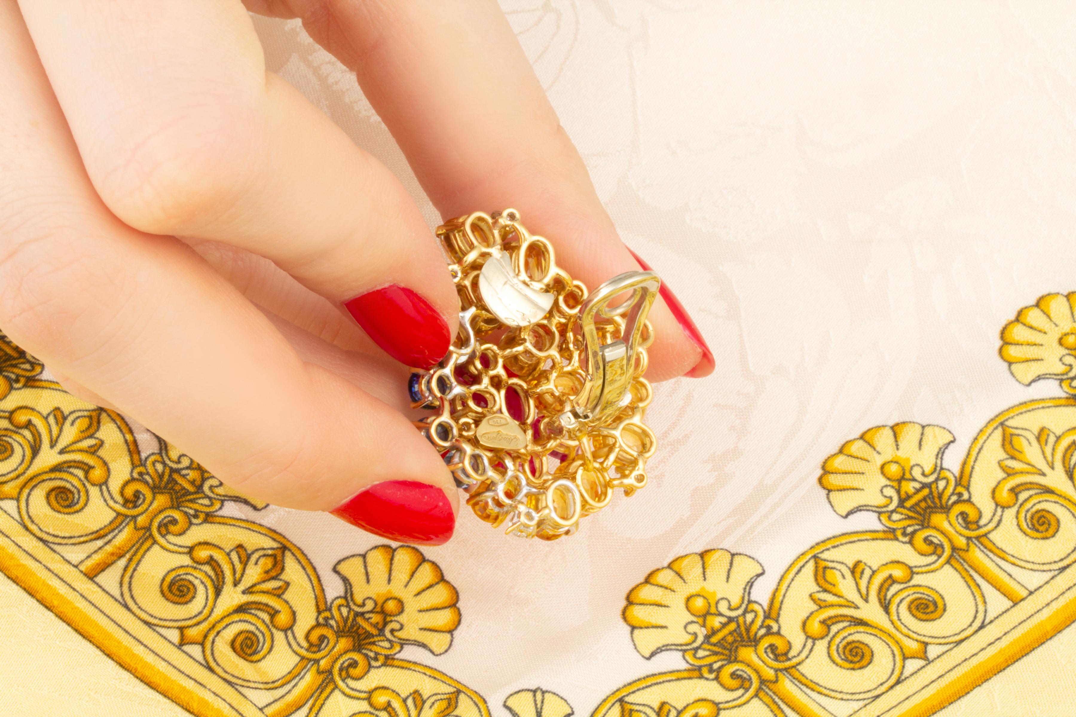 Mehrfarbige Saphir-Rubin-Diamant-Cluster-Ohrringe mit Clip-On-Ohrringen von Ella Gafter im Angebot 2