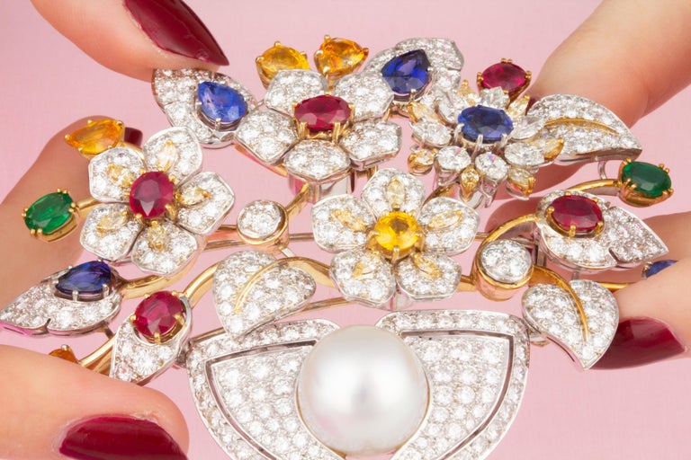Ella Gafter Sapphire Ruby Diamond Jardiniere Brooch Pin For Sale 6
