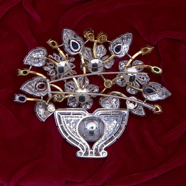 Ella Gafter Sapphire Ruby Diamond Jardiniere Brooch Pin In New Condition For Sale In New York, NY