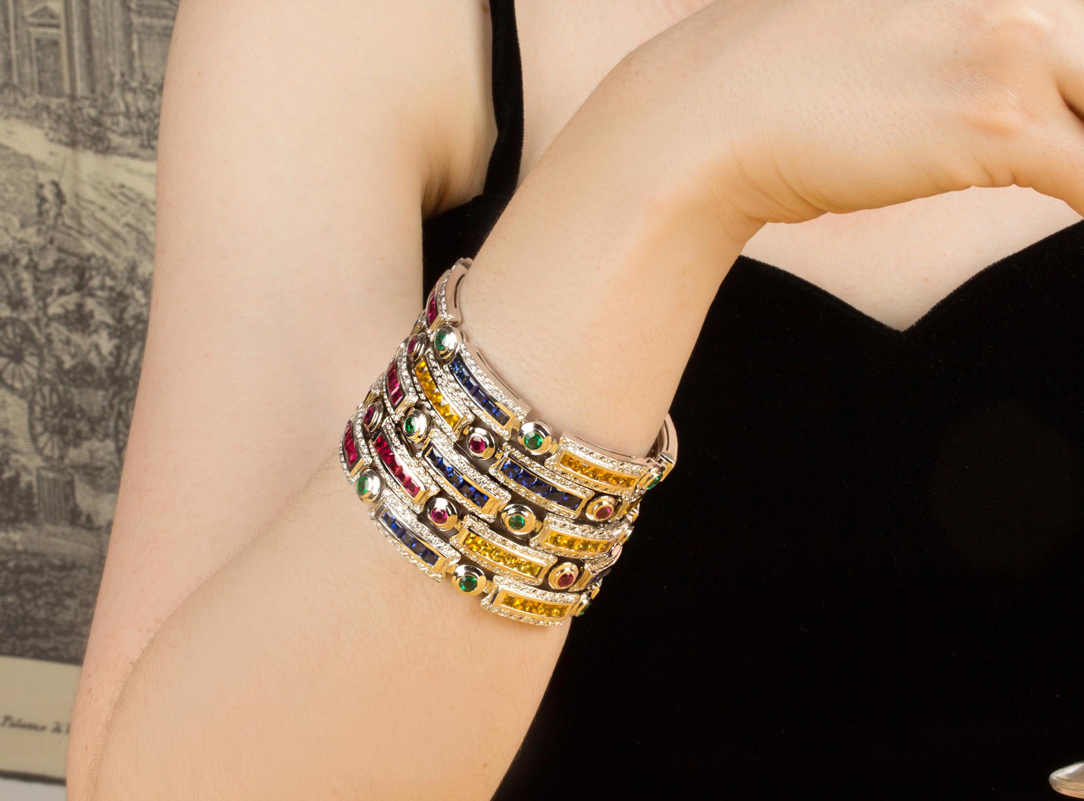 Ella Gafter Sapphire Ruby Diamond Multicolor Line Bracelet For Sale 6