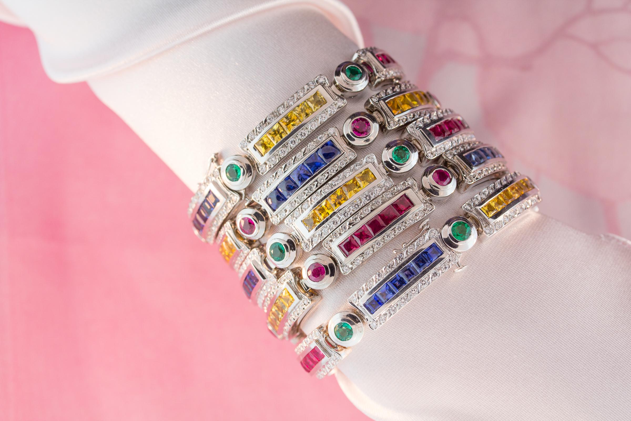 Ella Gafter Sapphire Ruby Diamond Multicolor Line Bracelet For Sale 3