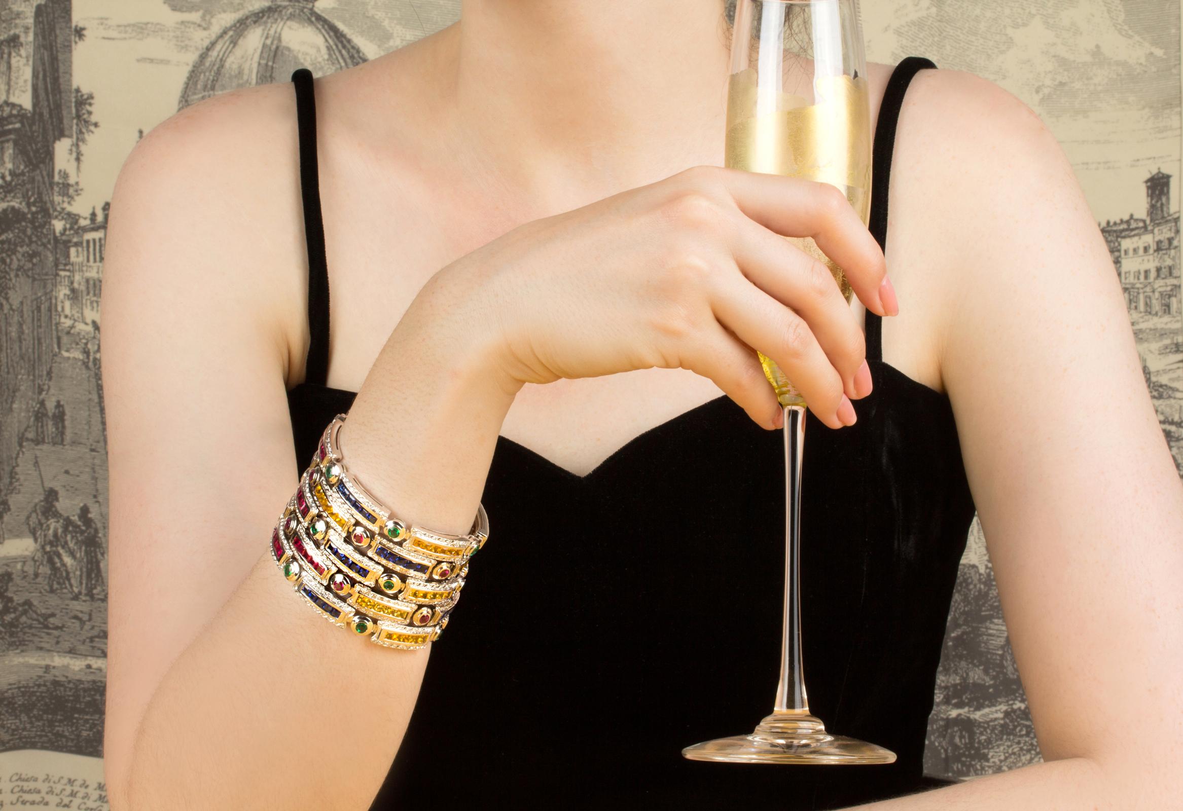 Mehrfarbiges Armband mit Saphiren, Rubin und Diamanten im Design von Ella Gafter im Angebot 4