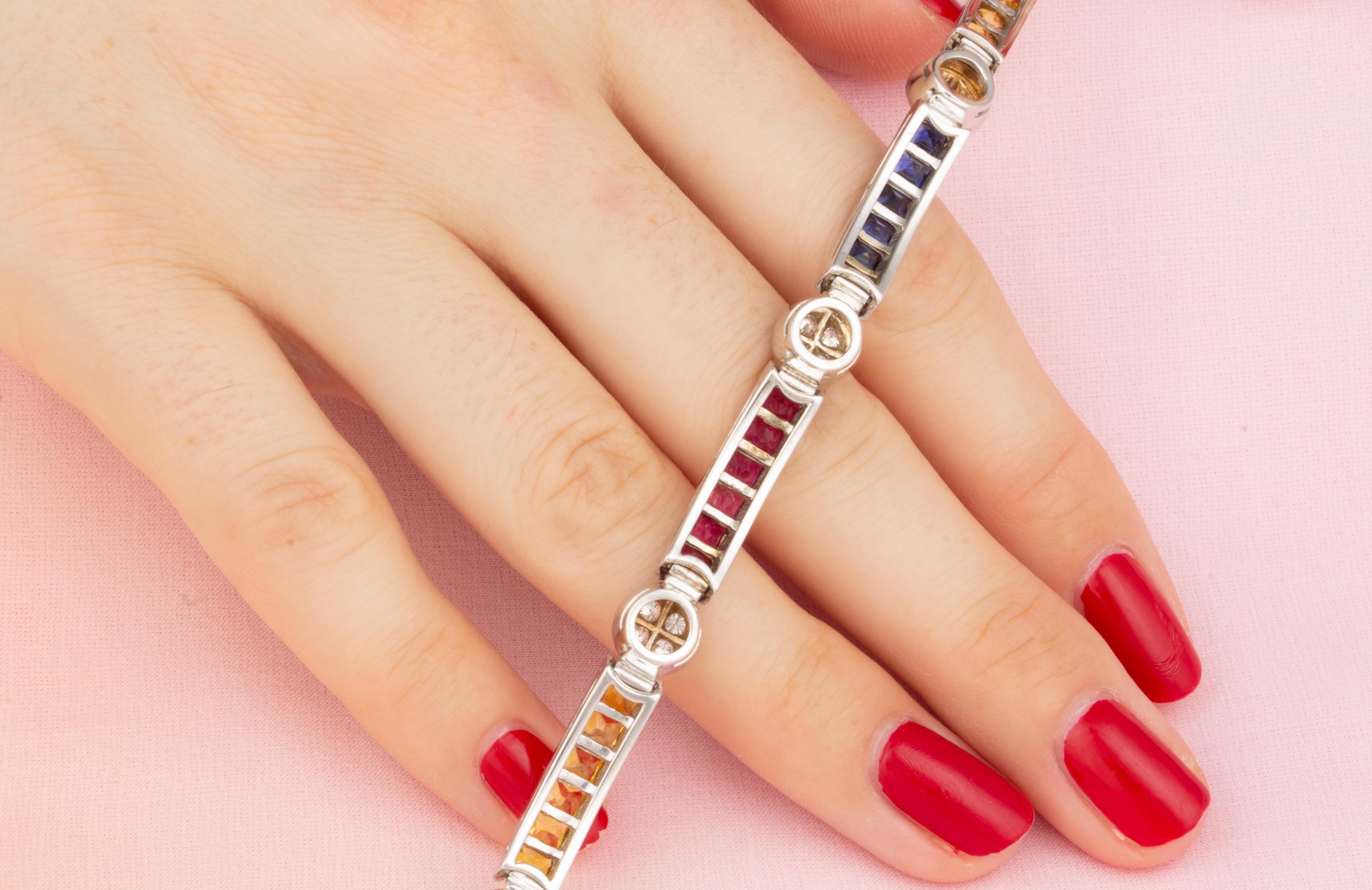 Brilliant Cut Ella Gafter Sapphire Ruby Diamond Multicolor Bracelet For Sale