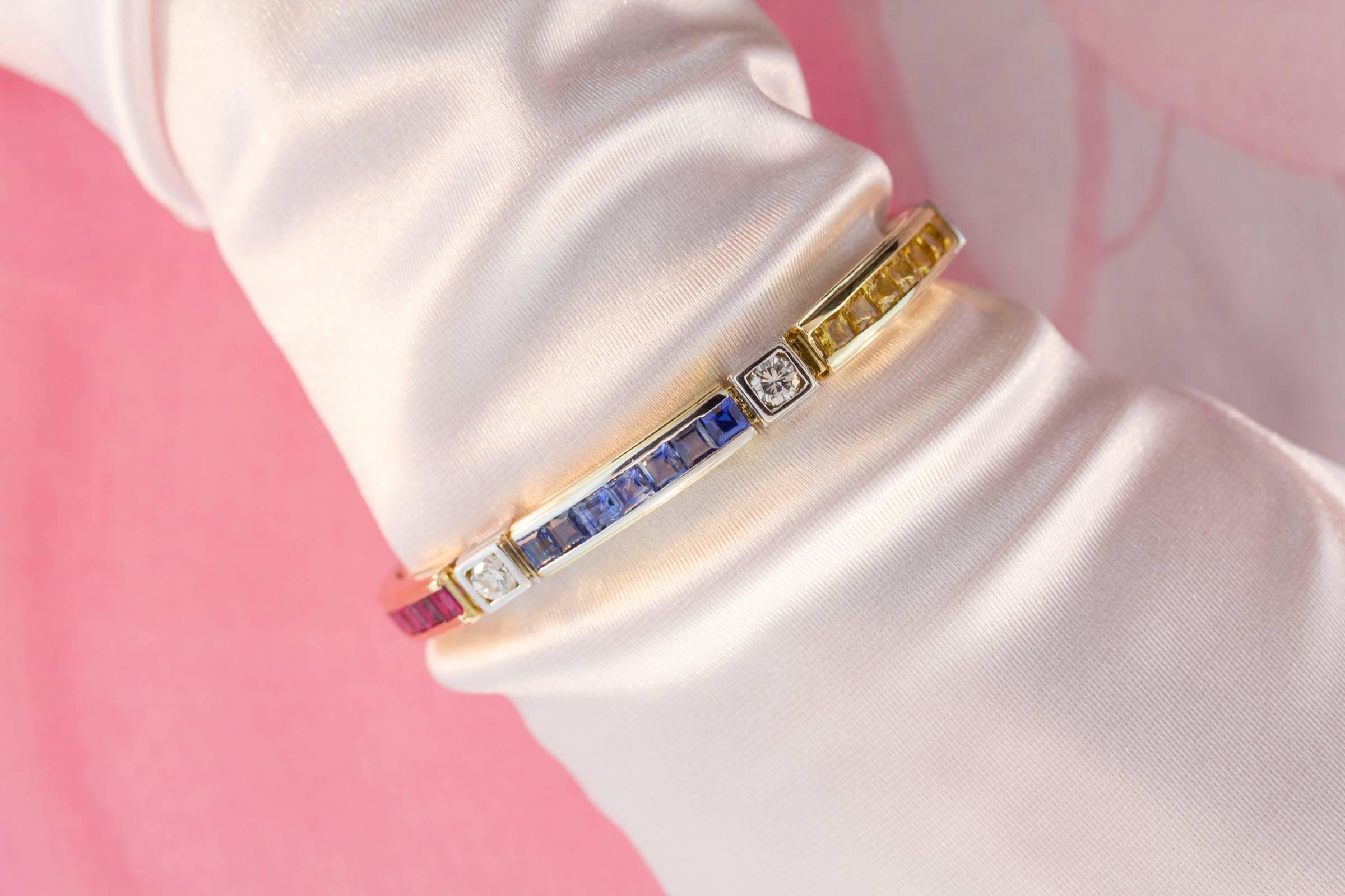 Bracciale Multicolor Line Zaffiro Rubino Diamante Design/One di Ella Gafter in vendita 2
