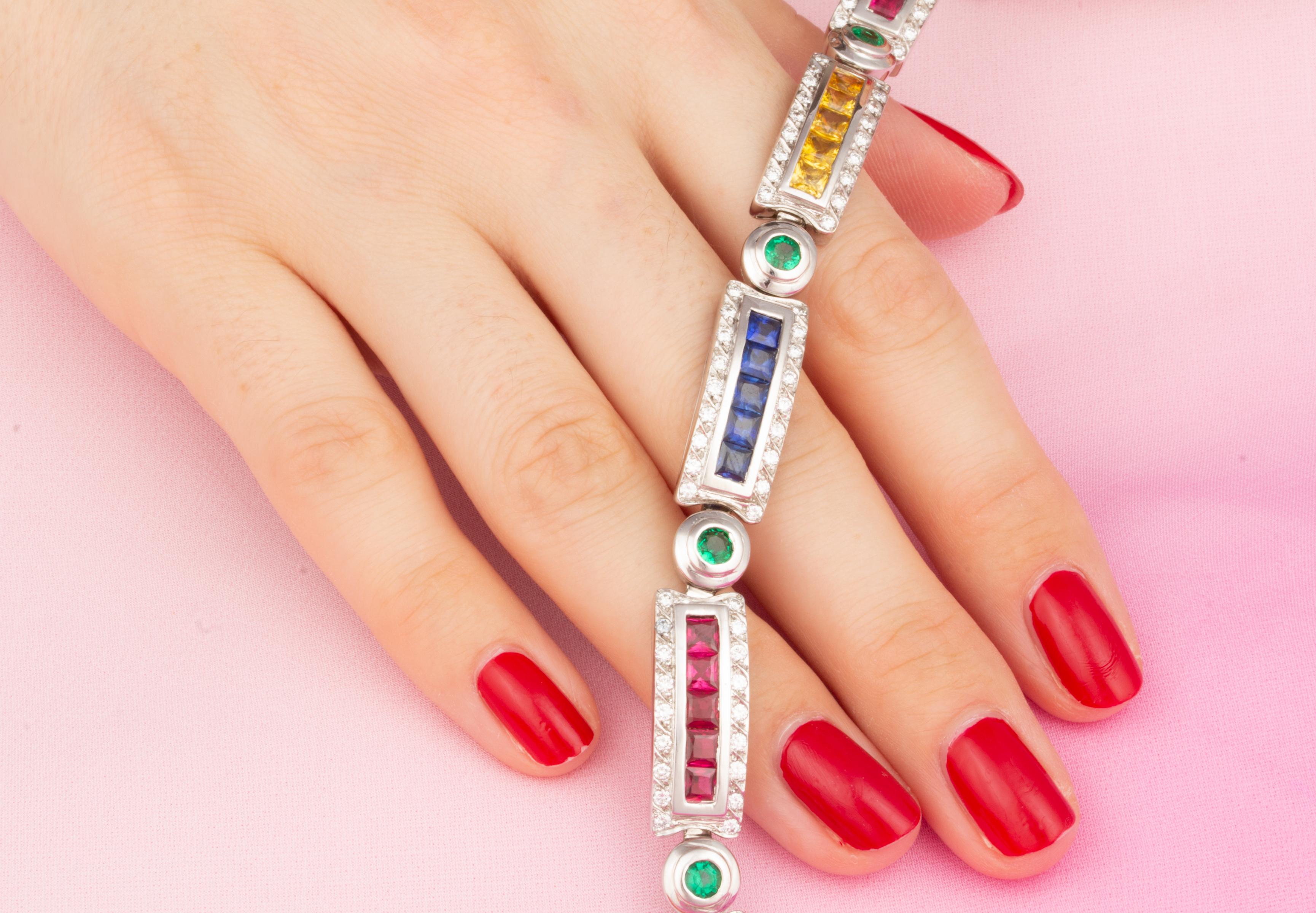 Artist Ella Gafter Sapphire Ruby Emerald Diamond Bracelet For Sale