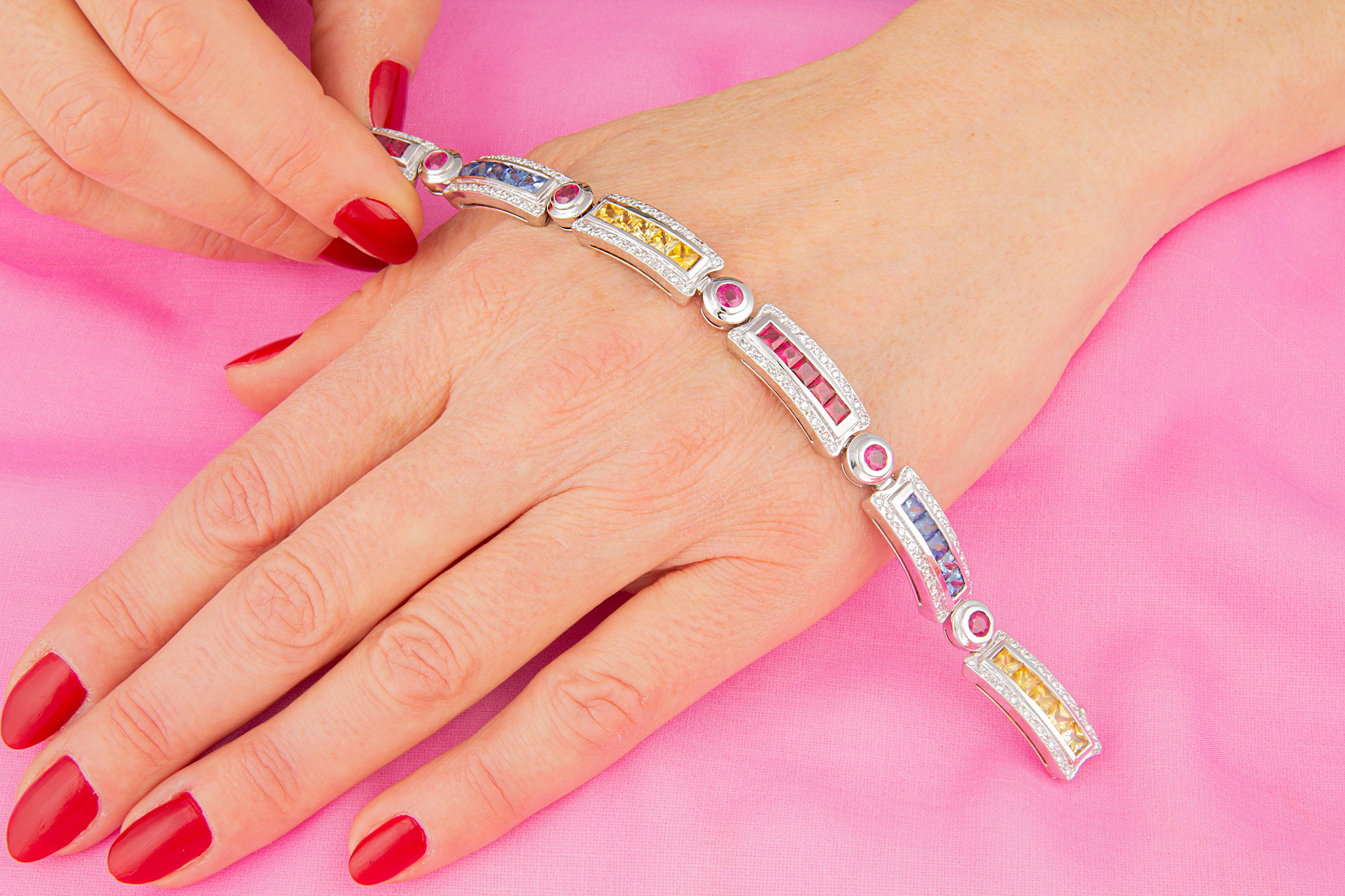 Artist Ella Gafter Sapphire Ruby Diamond Multicolor Bracelet For Sale