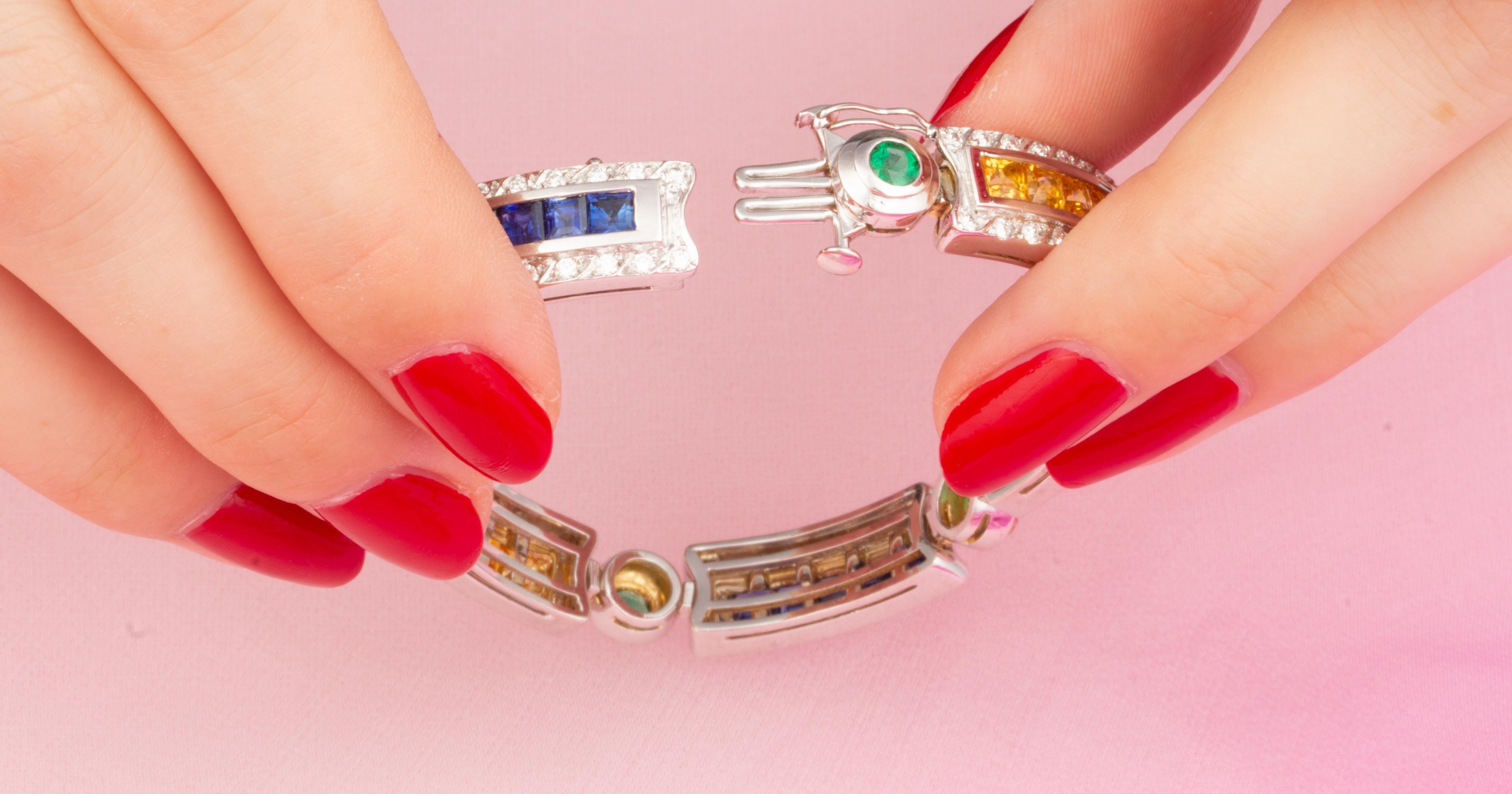 Pulsera Multicolor con Zafiro Rubí Esmeralda Diamante Diseño de Ella Gafter en Nuevo estado para la venta en New York, NY