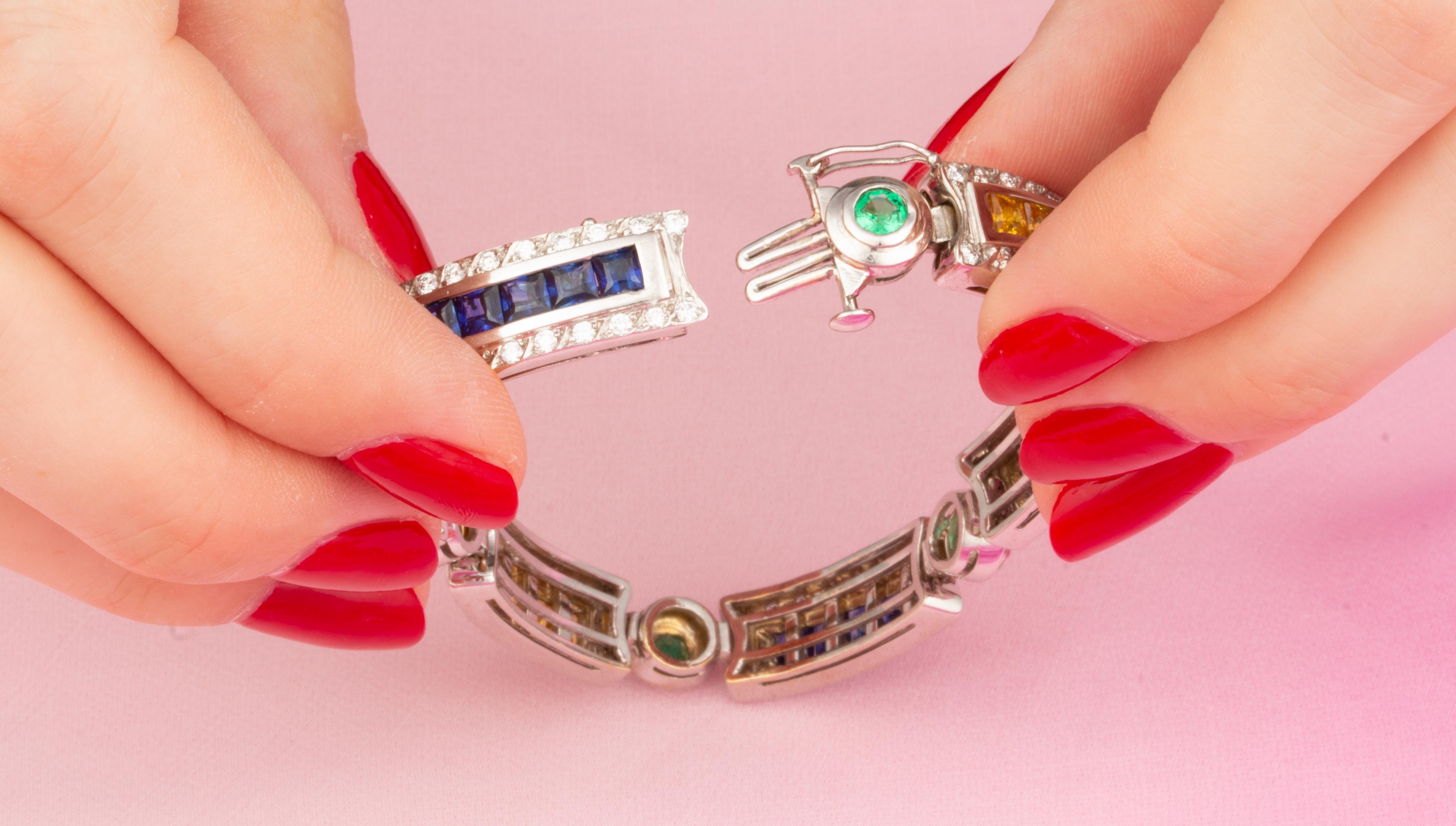 Ella Gafter Sapphire Ruby Emerald Diamond Bracelet In New Condition For Sale In New York, NY