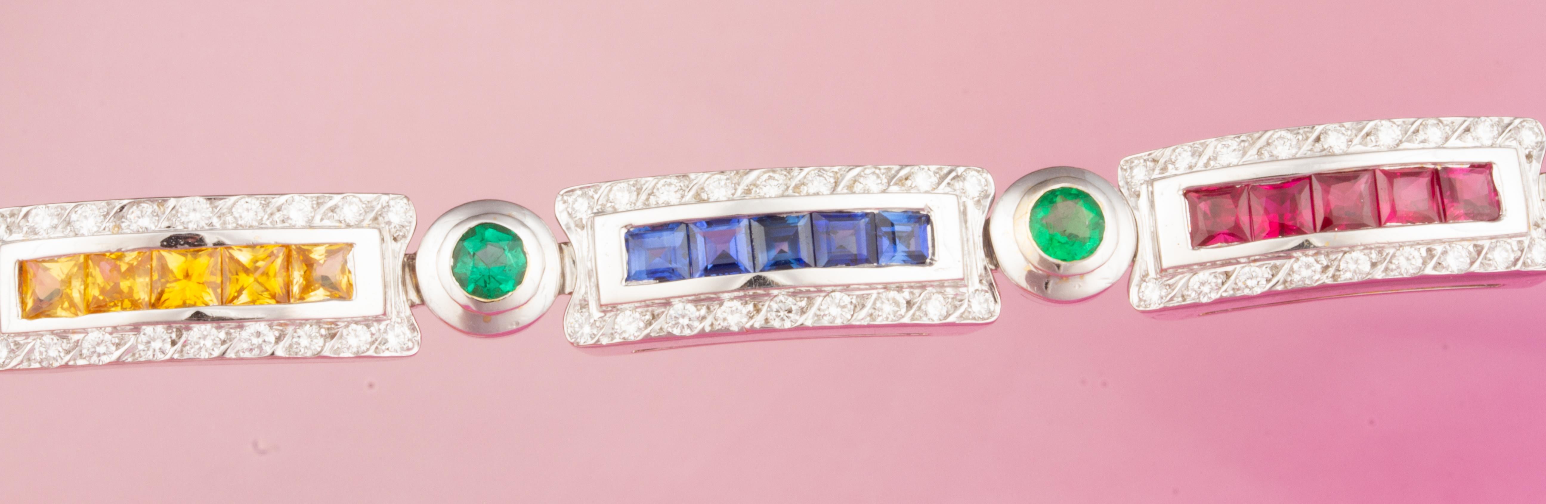 Ella Gafter Sapphire Ruby Emerald Diamond Bracelet In New Condition For Sale In New York, NY