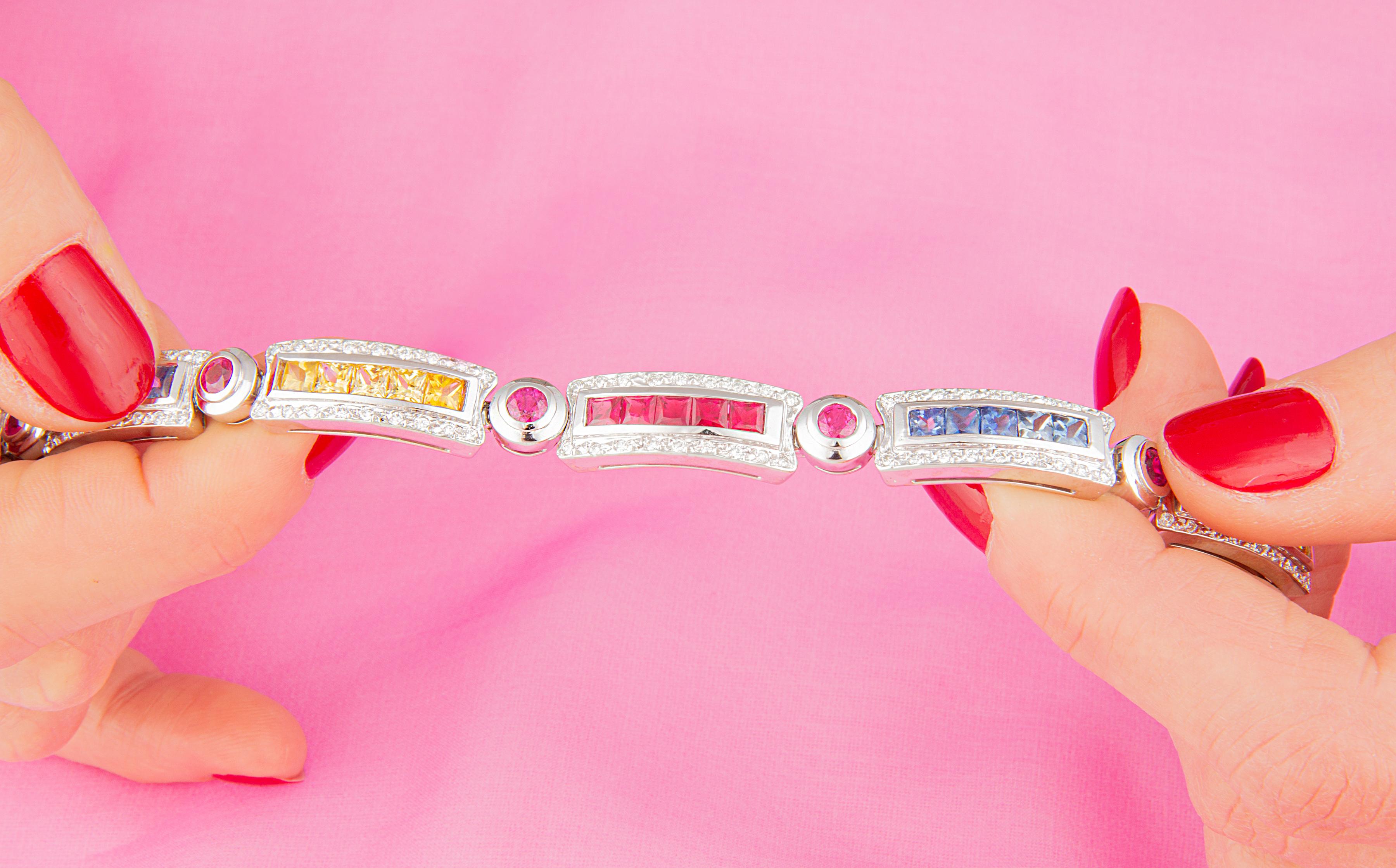 Ella Gafter Sapphire Ruby Diamond Multicolor Bracelet In New Condition For Sale In New York, NY