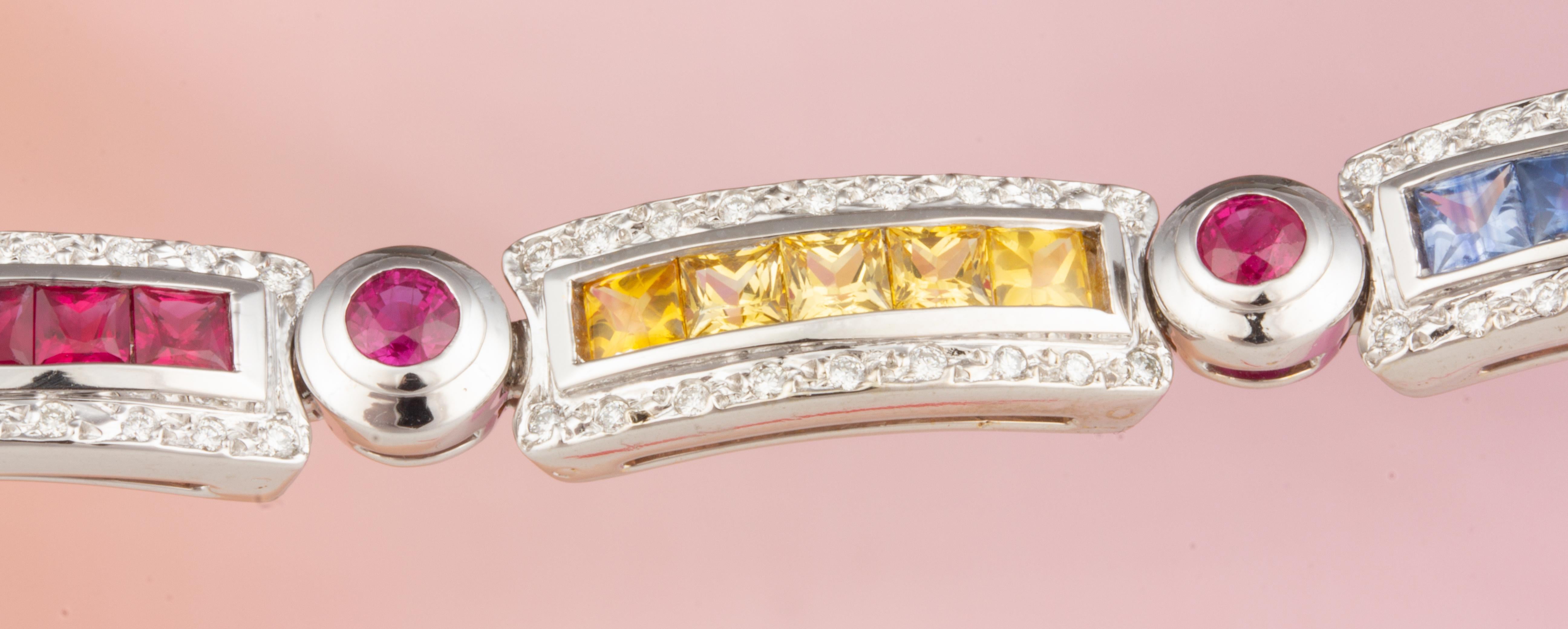 Women's Ella Gafter Sapphire Ruby Diamond Multicolor Line Bracelet For Sale
