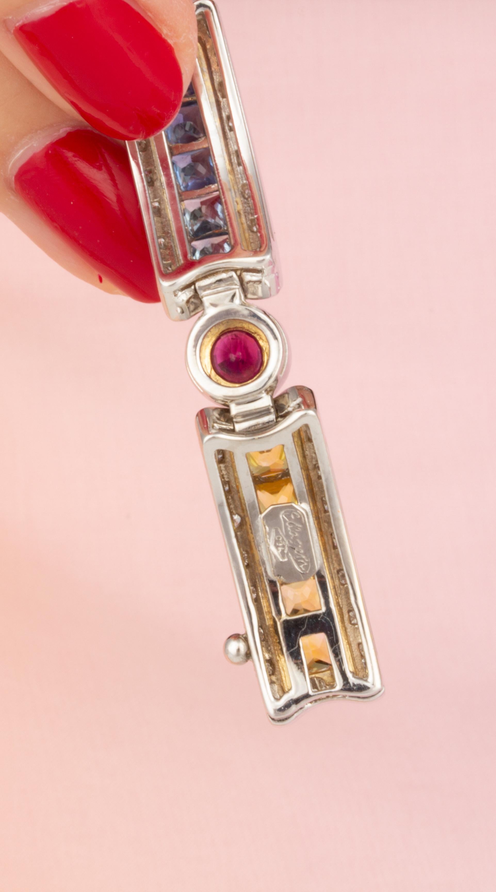 Ella Gafter Sapphire Ruby Diamond Multicolor Line Bracelet For Sale 1