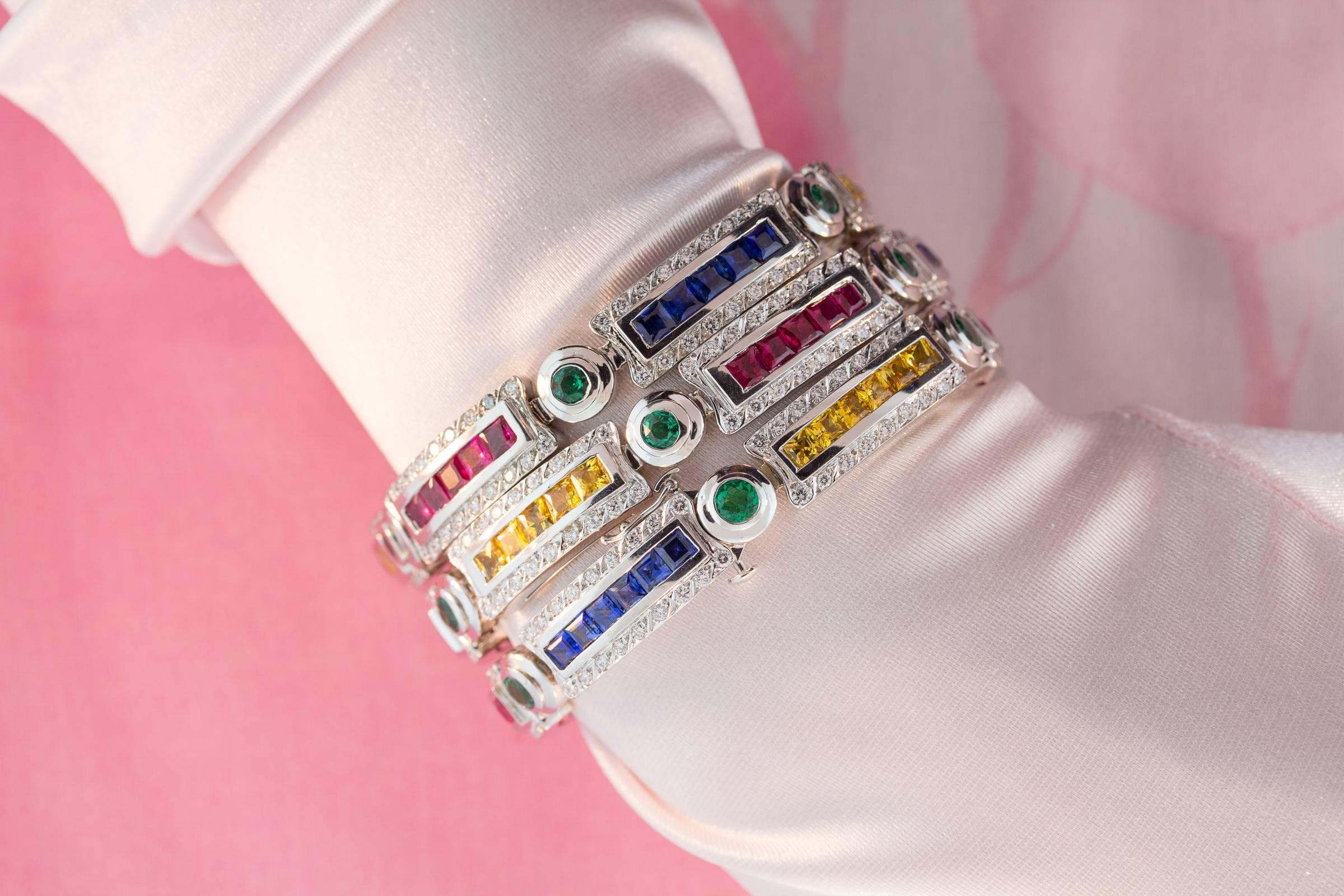 Ella Gafter Sapphire Ruby Emerald Diamond Bracelet For Sale 1