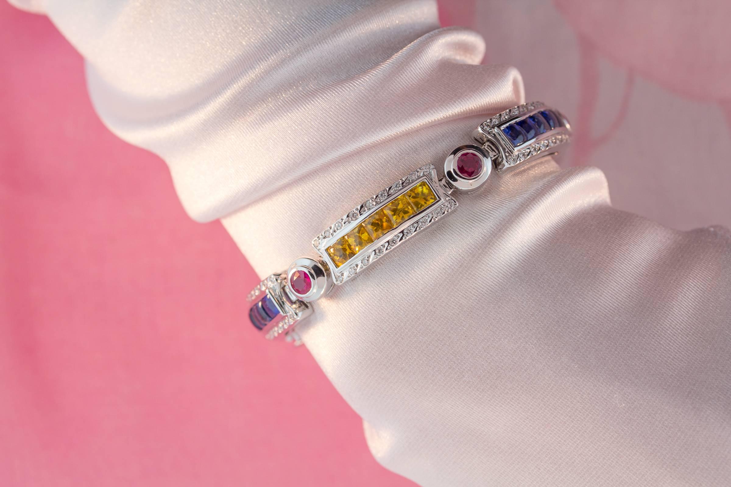 Ella Gafter Sapphire Ruby Diamond Multicolor Line Bracelet For Sale 2
