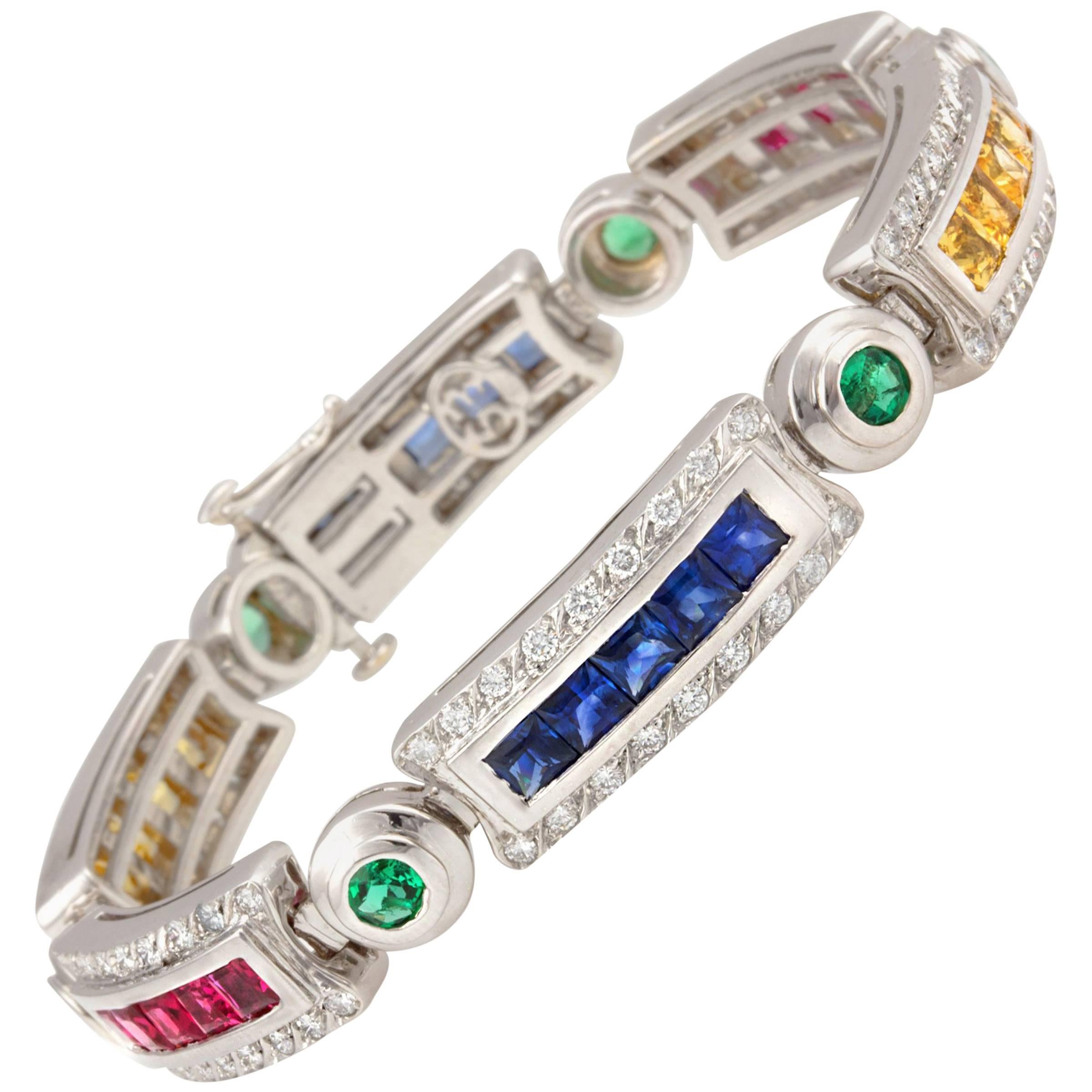 Ella Gafter Sapphire Ruby Emerald Diamond Bracelet For Sale