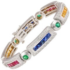 Multicolor Bracelet with Sapphire Ruby Emerald Diamond Design by Ella Gafter