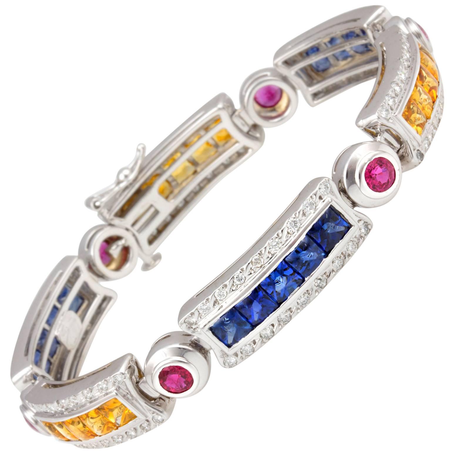 Ella Gafter Sapphire Ruby Diamond Multicolor Line Bracelet For Sale