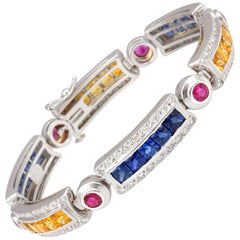 Ella Gafter Bracelet ligne multicolore en saphirs, rubis et diamants